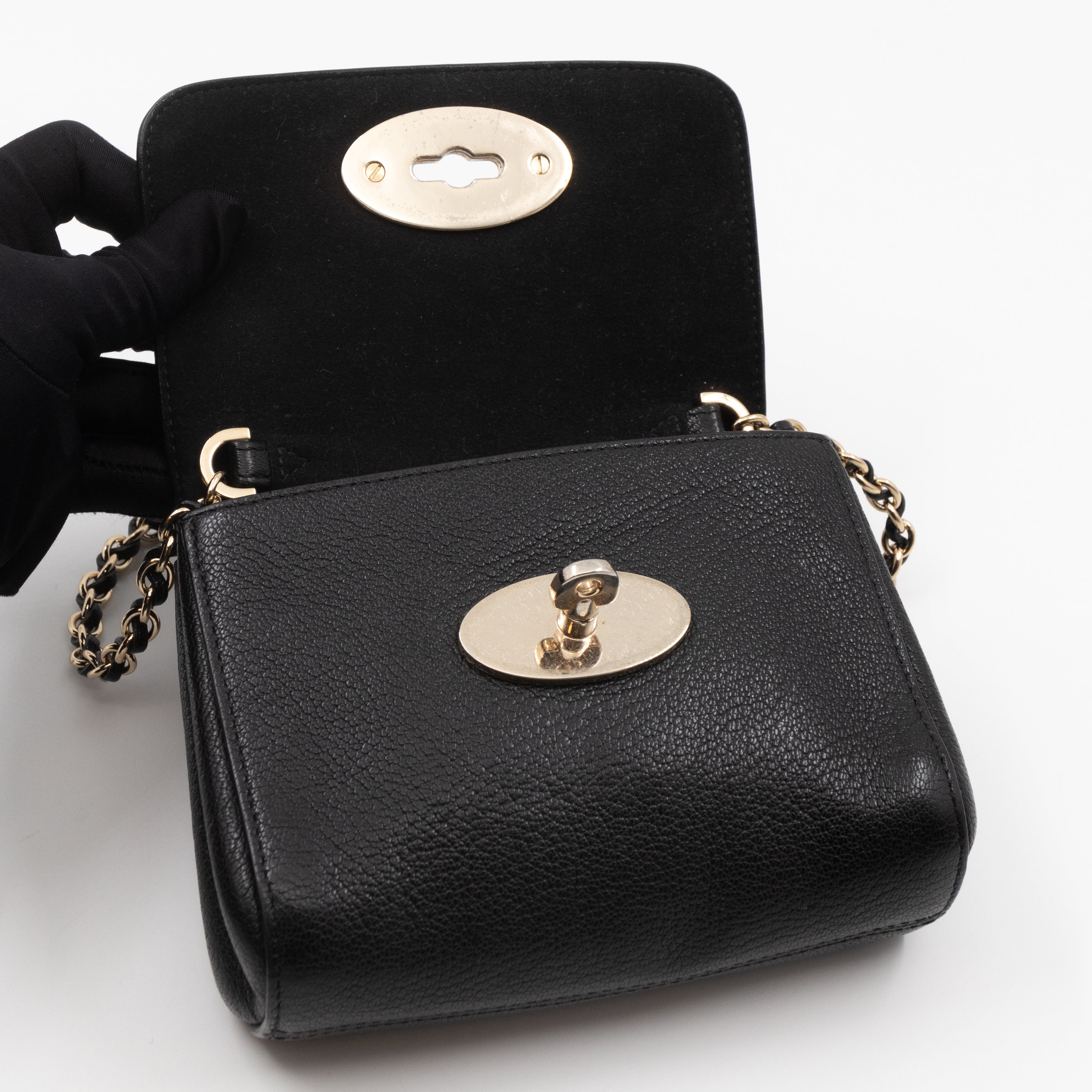 Lily Mini Black Leather Light Gold
