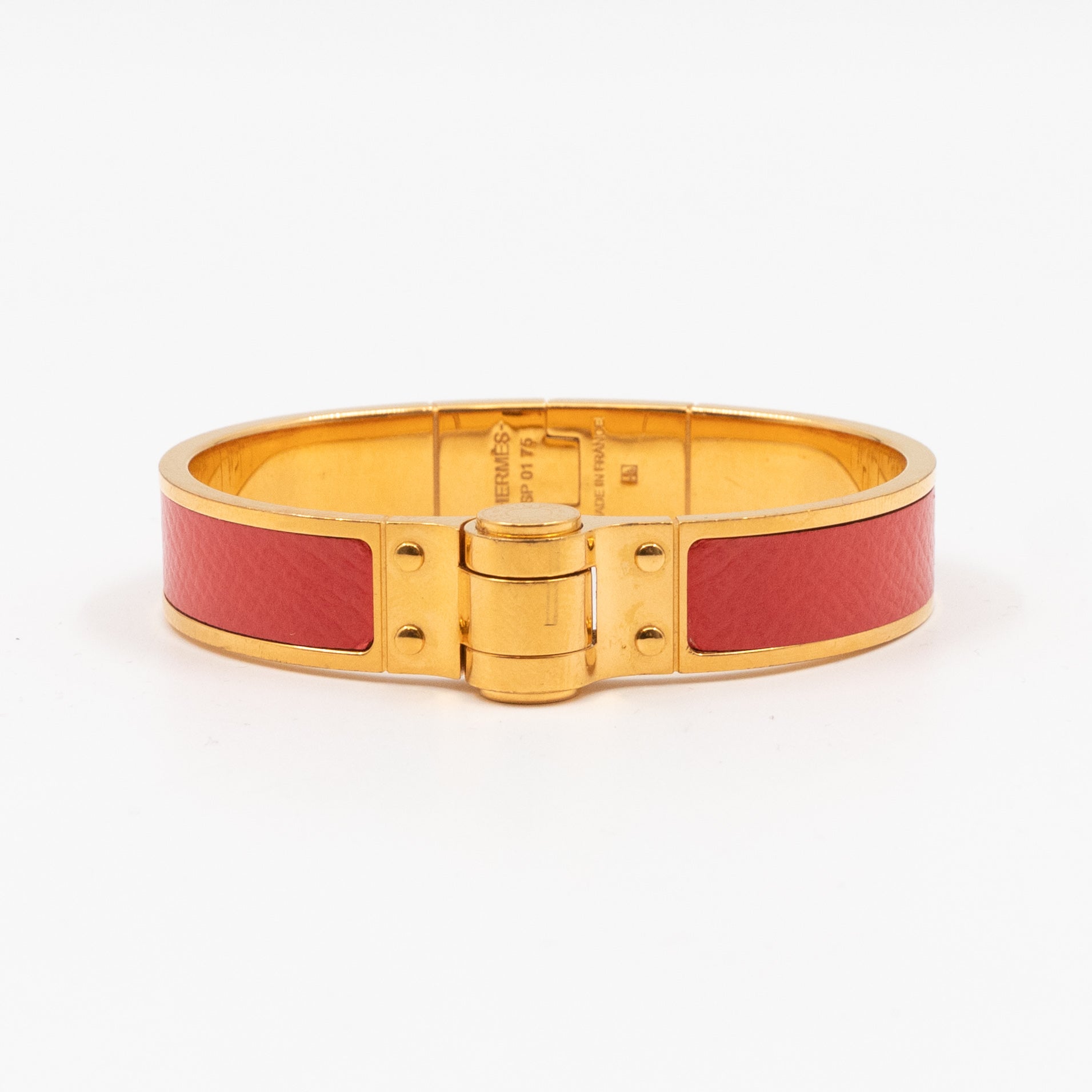 Hermes Leather Hinged Bracelet S Red Gold – Queen Station