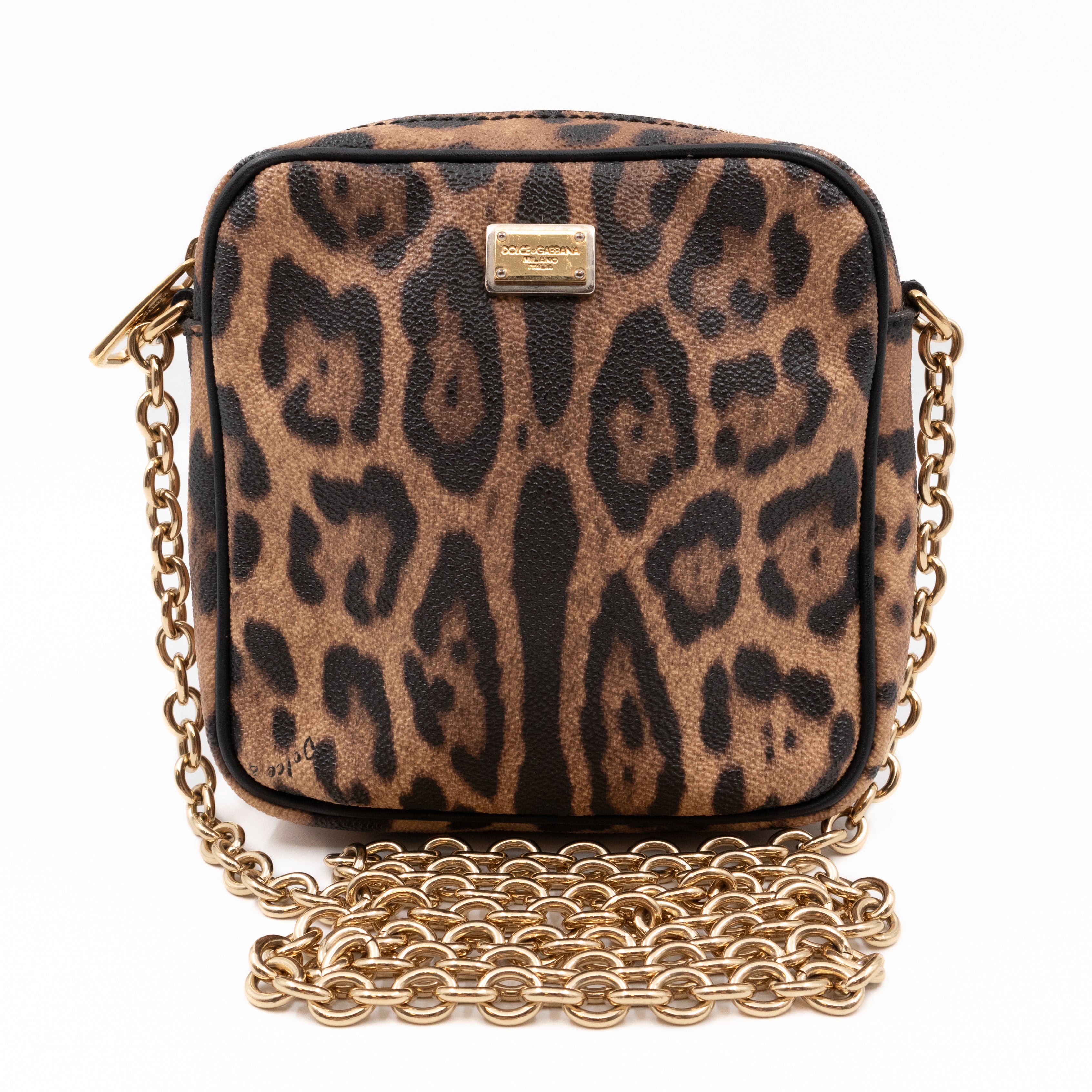 Square Chain Crossbody Bag Dauphine Leather Leopard