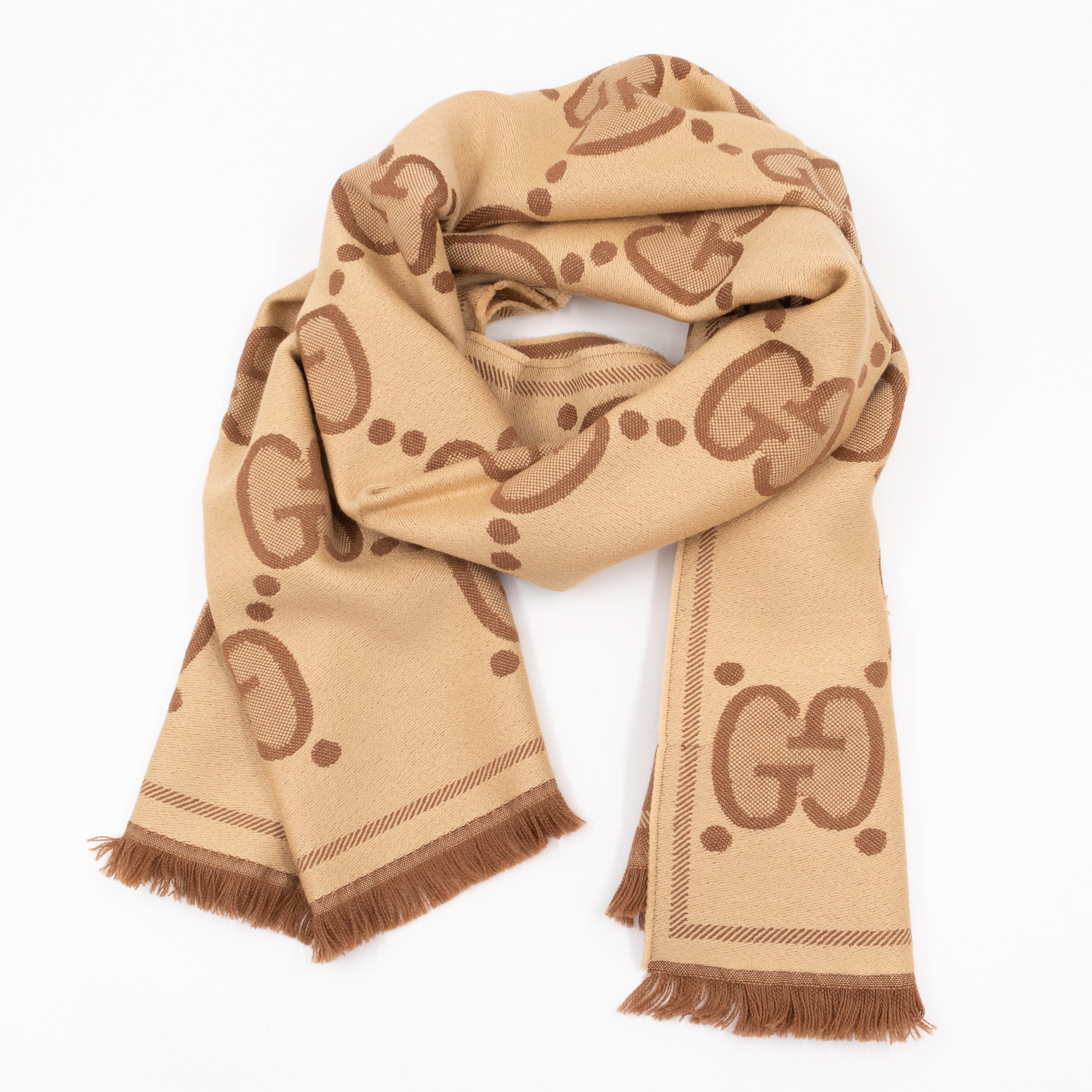 GG Wool Jacquard Scarf Beige & Brown
