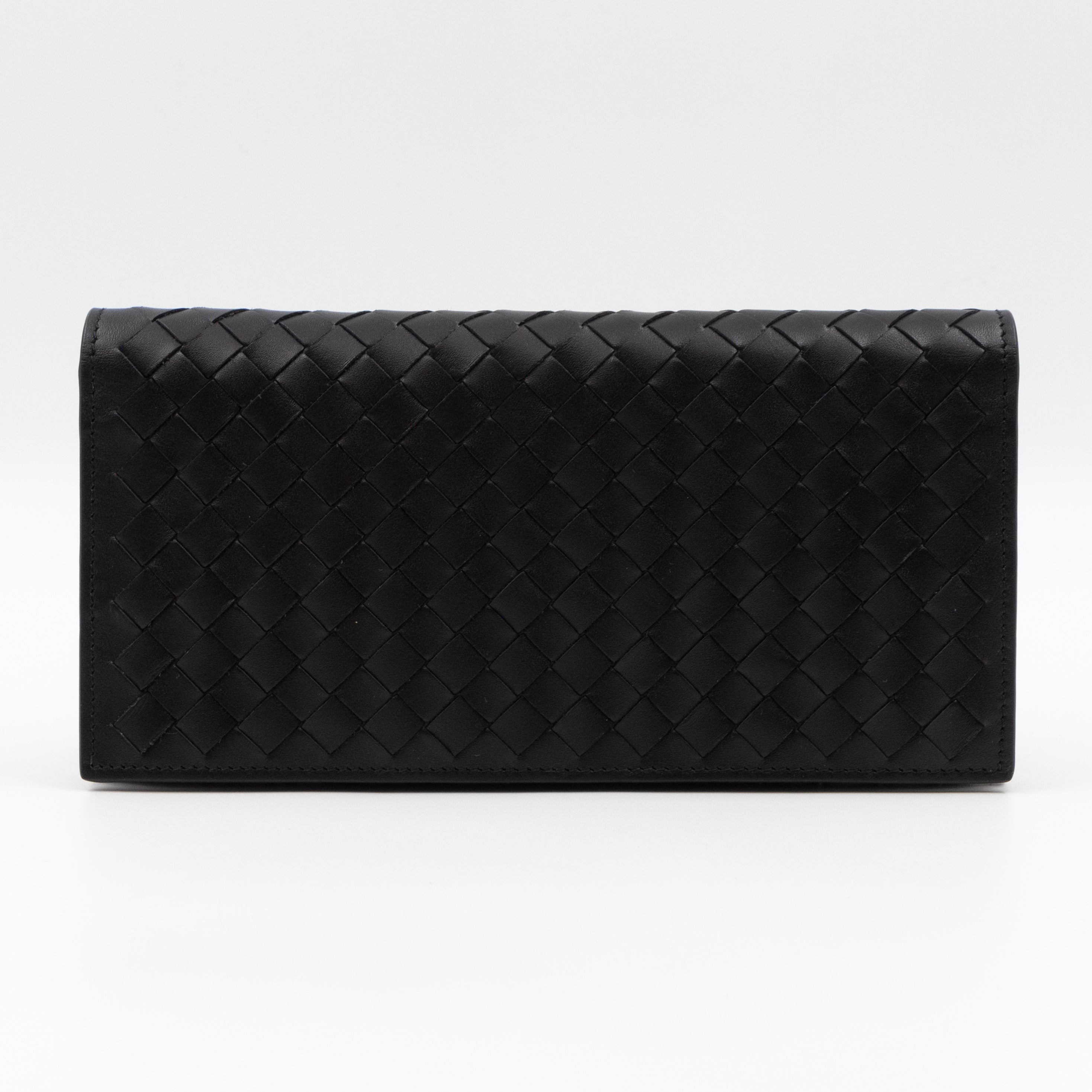 Long Wallet Intrecciato Leather Black