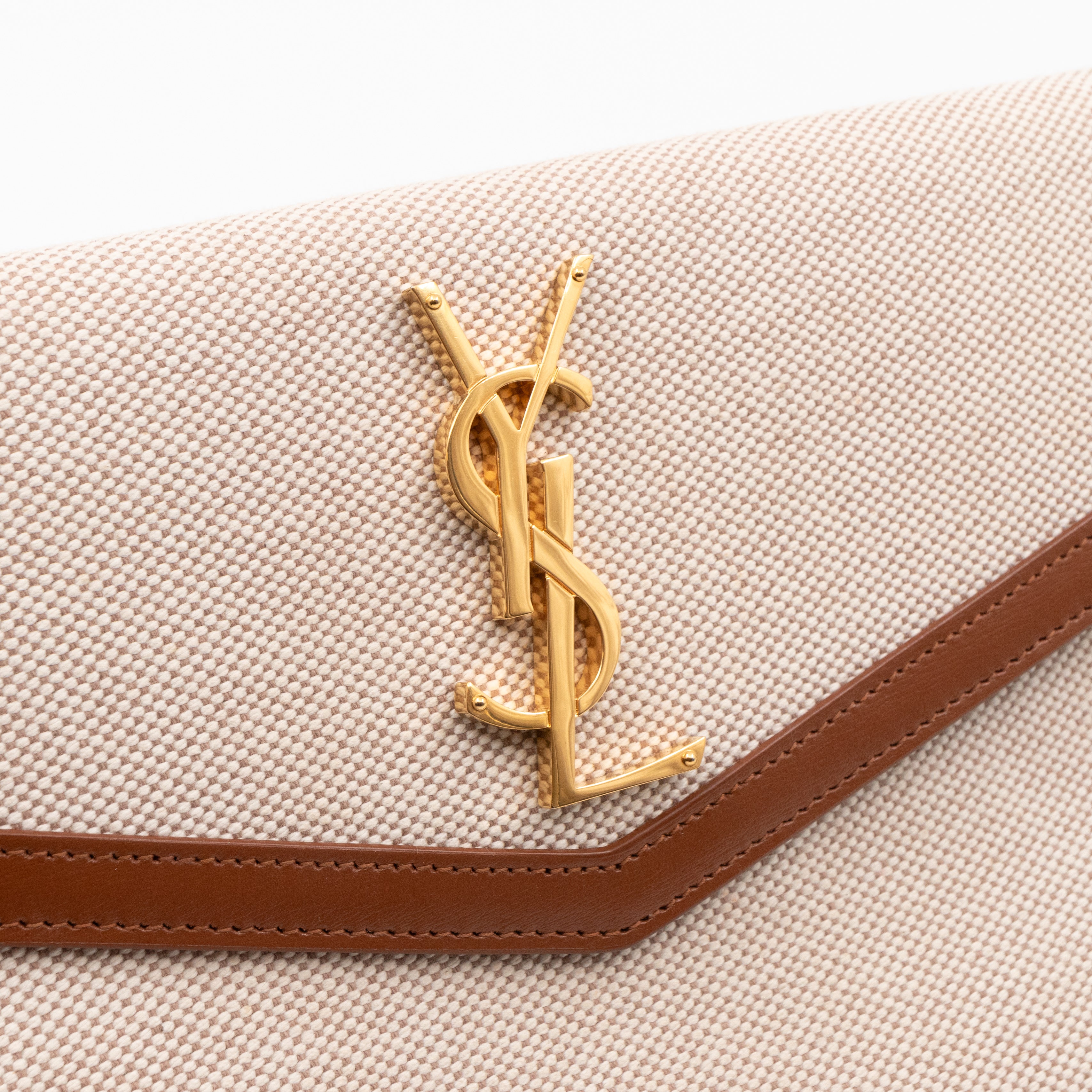 Uptown Pouch Beige Canvas Brown Leather Gold
