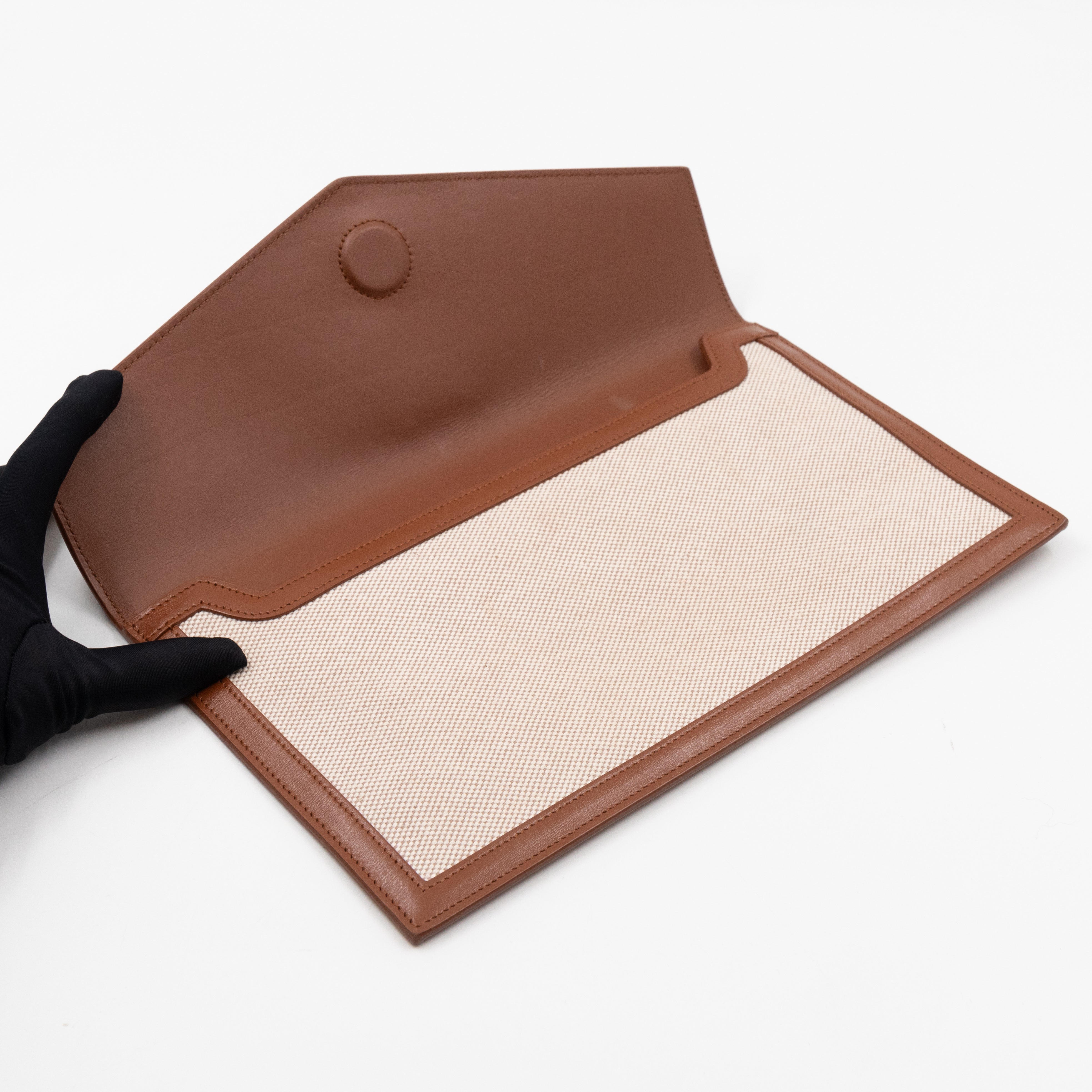 Uptown Pouch Beige Canvas Brown Leather Gold