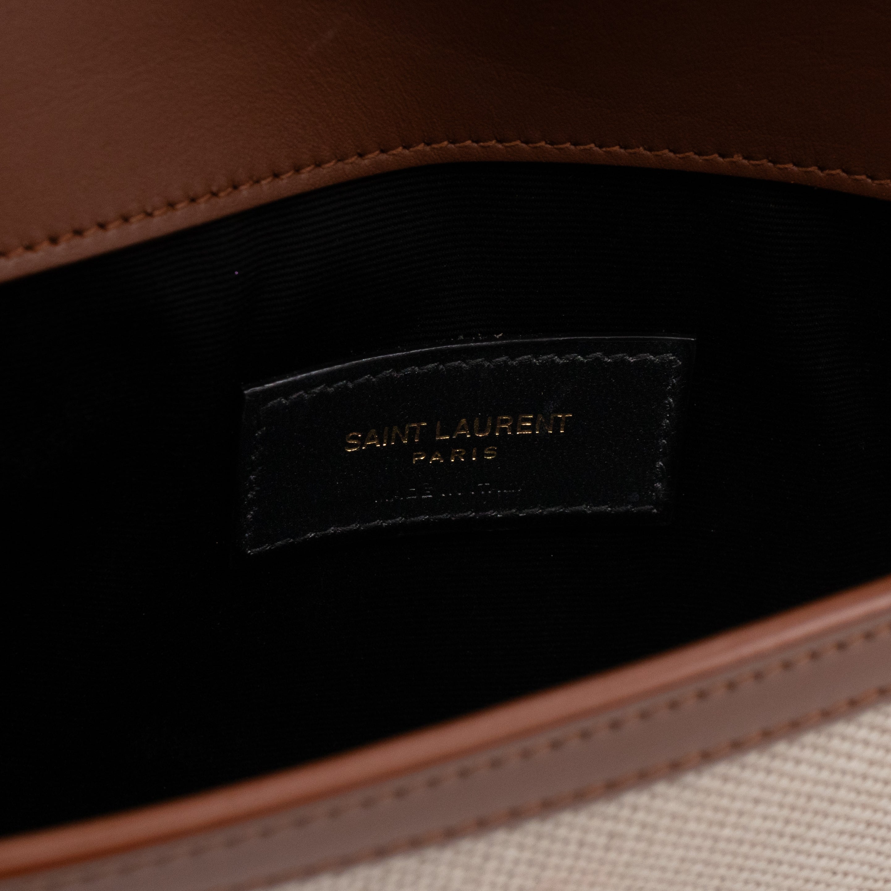 Uptown Pouch Beige Canvas Brown Leather Gold