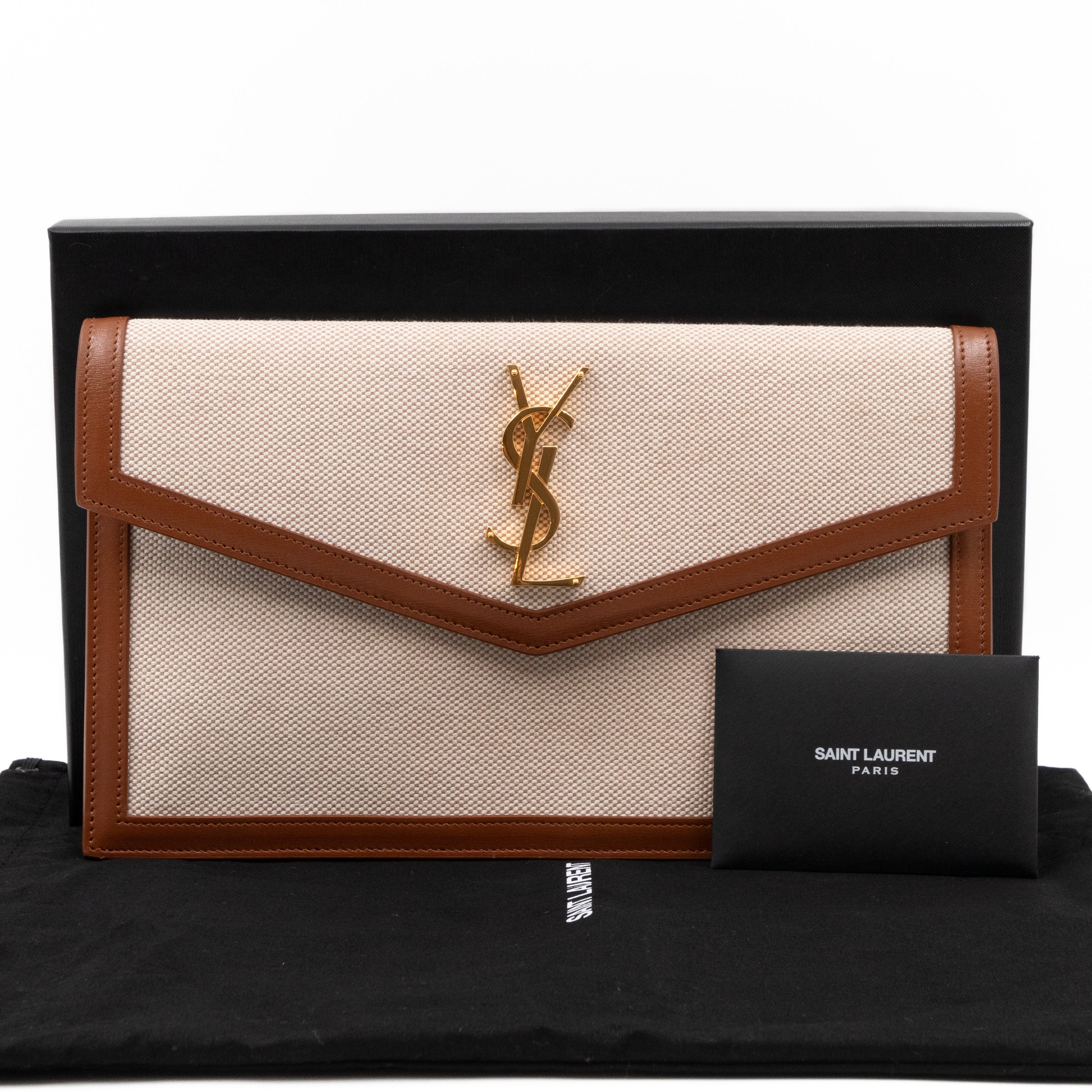 Uptown Pouch Beige Canvas Brown Leather Gold