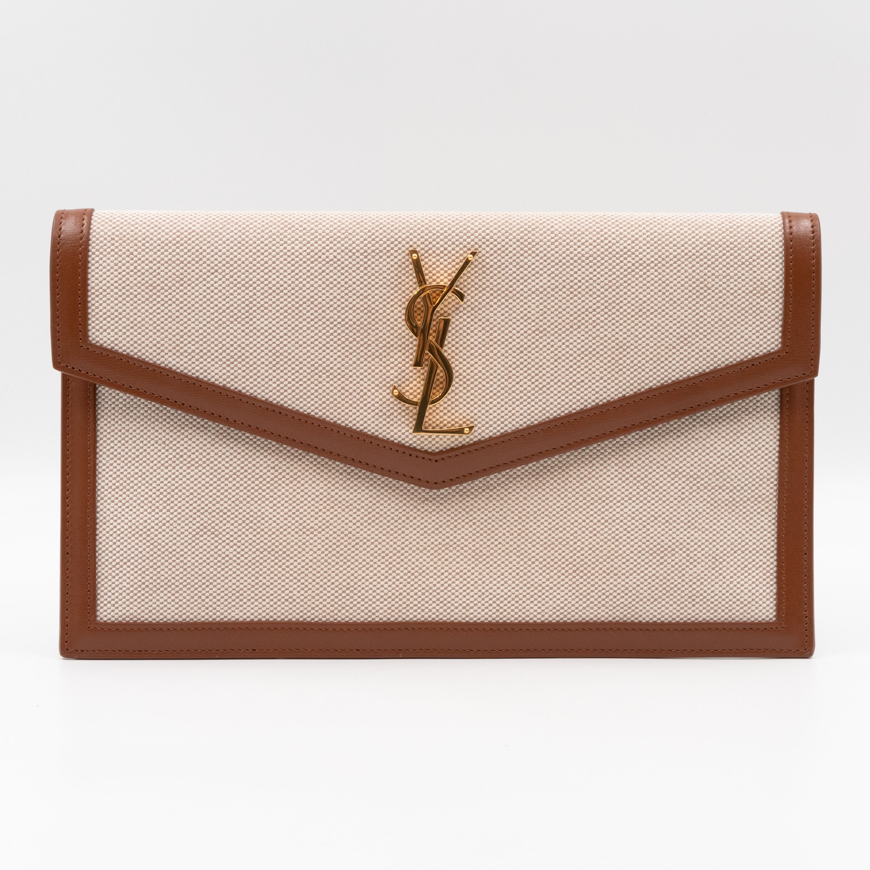 Uptown Pouch Beige Canvas Brown Leather Gold