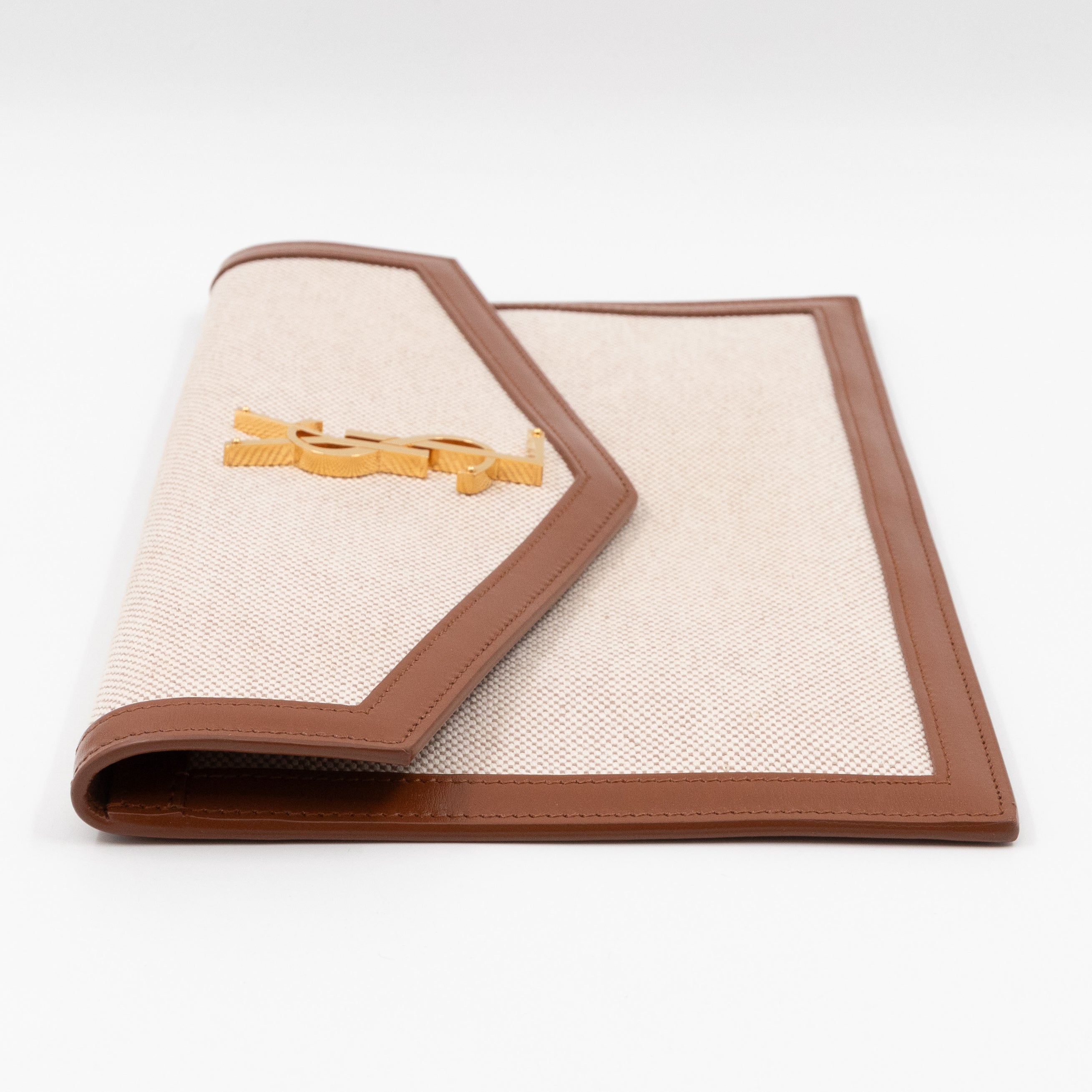 Uptown Pouch Beige Canvas Brown Leather Gold