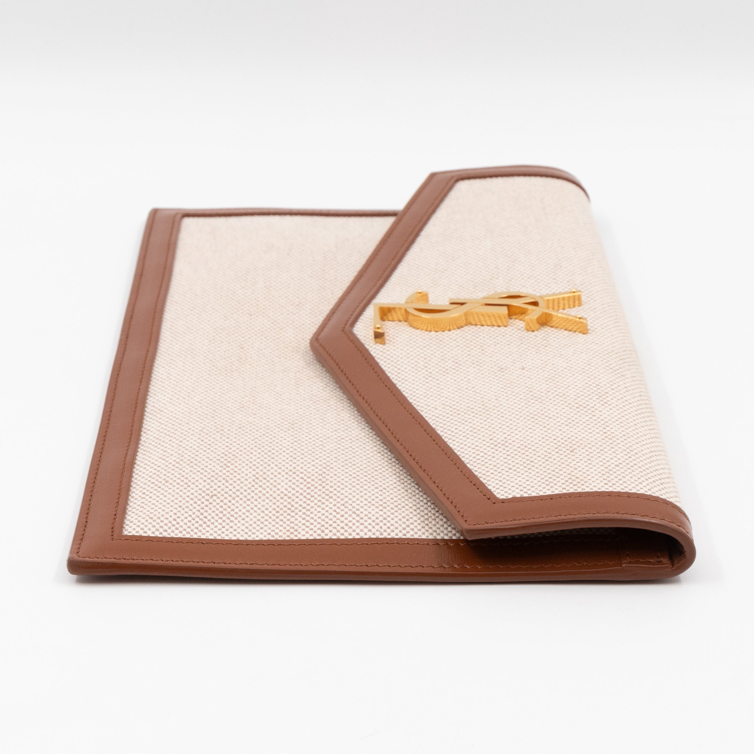 Uptown Pouch Beige Canvas Brown Leather Gold