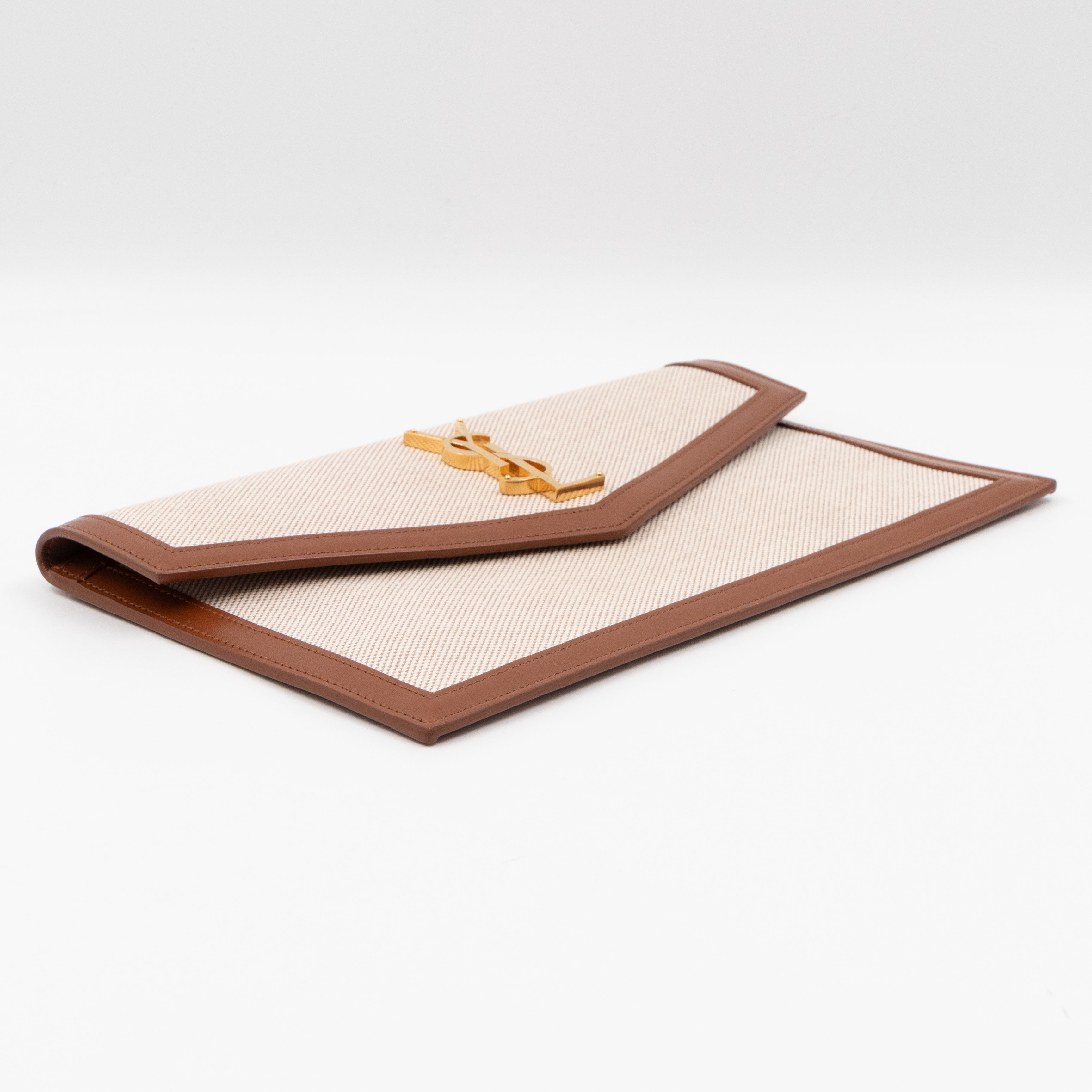 Uptown Pouch Beige Canvas Brown Leather Gold