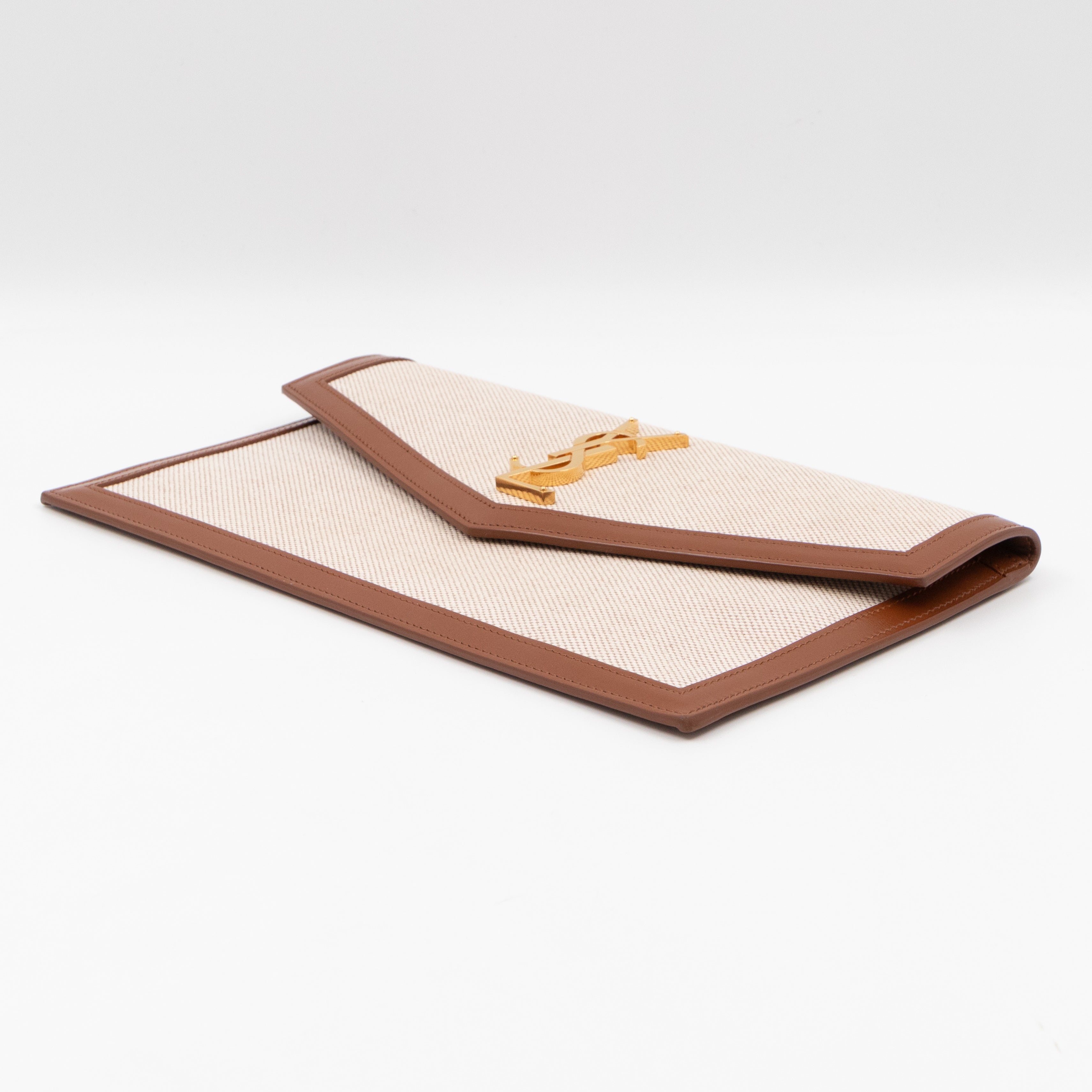 Uptown Pouch Beige Canvas Brown Leather Gold