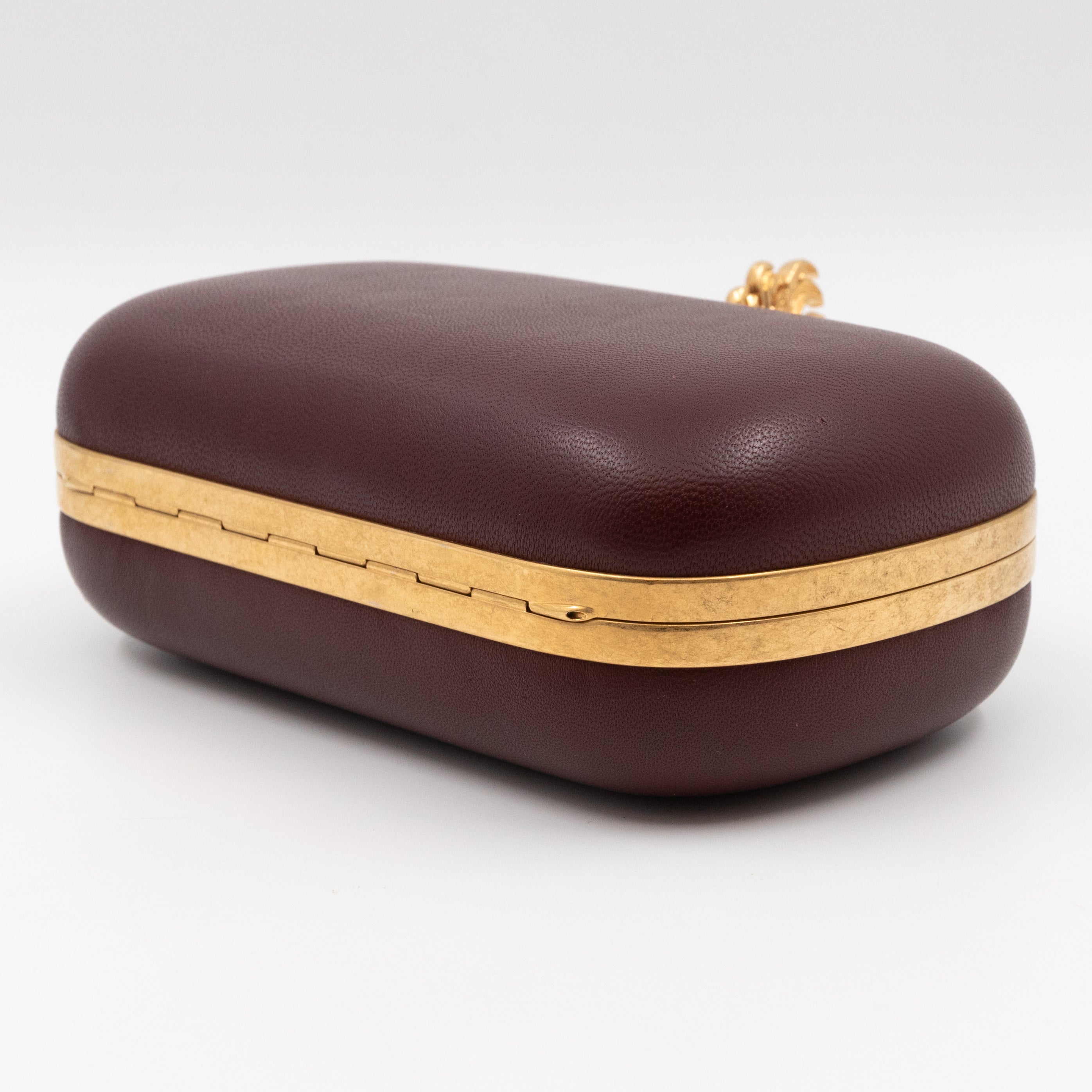 Skull Box Clutch Burgundy Leather Gold