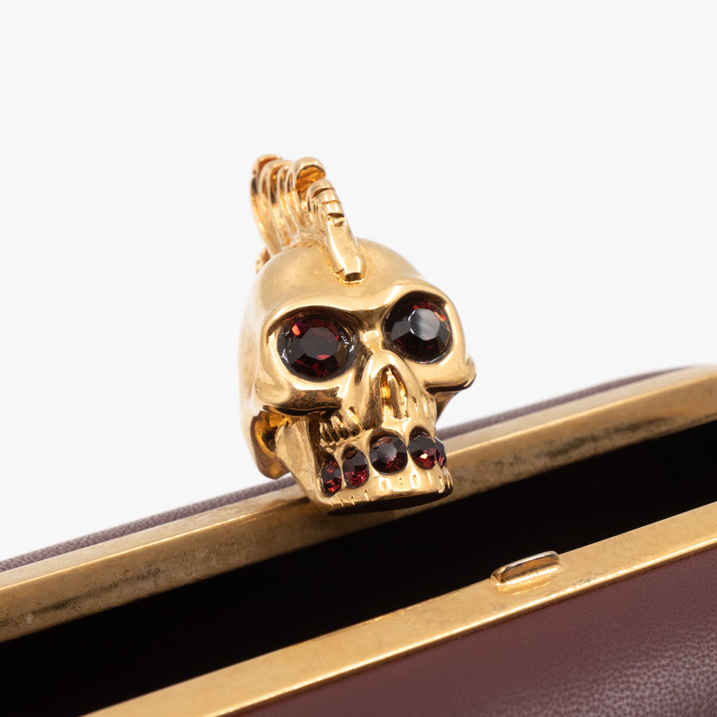 Skull Box Clutch Burgundy Leather Gold