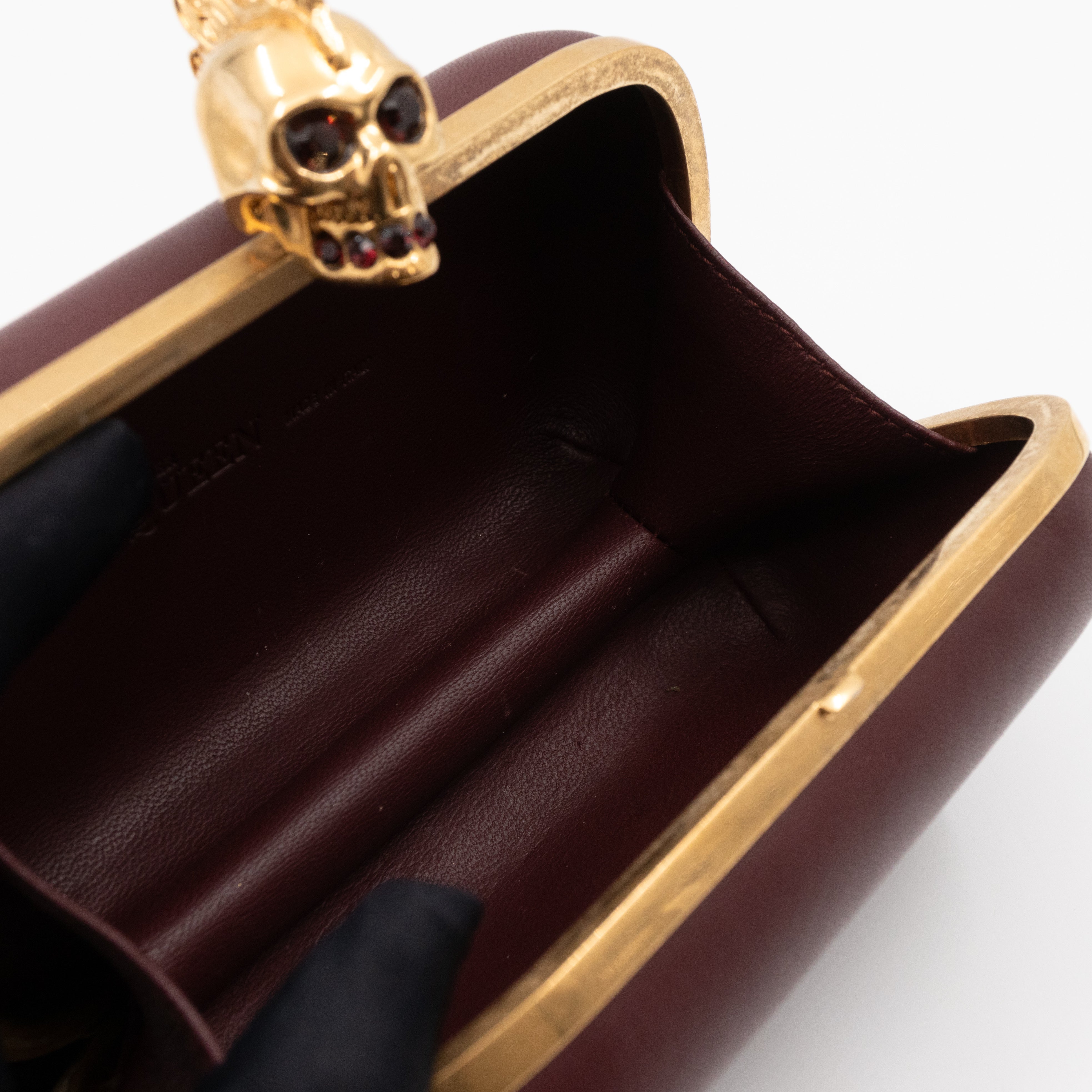 Skull Box Clutch Burgundy Leather Gold