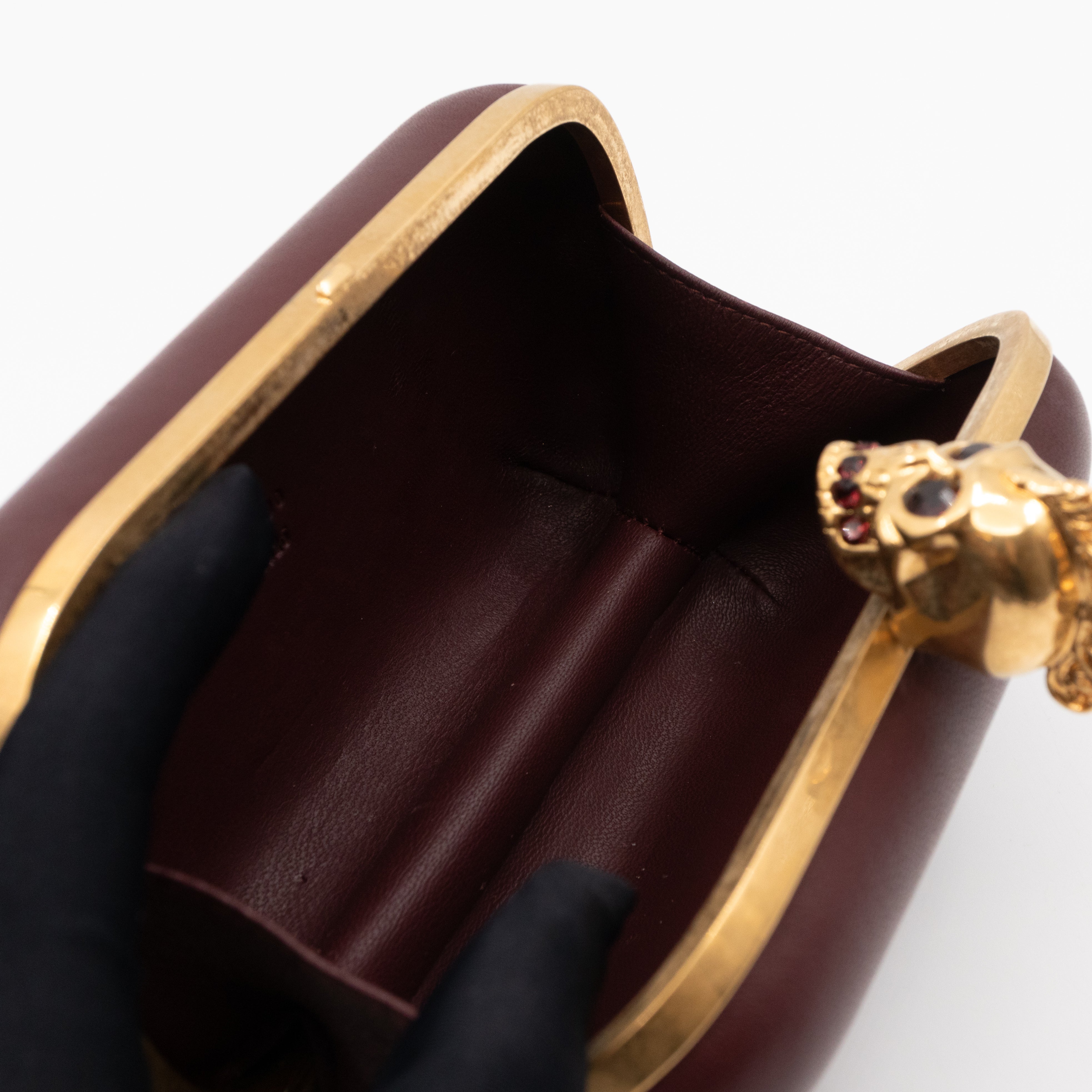 Skull Box Clutch Burgundy Leather Gold