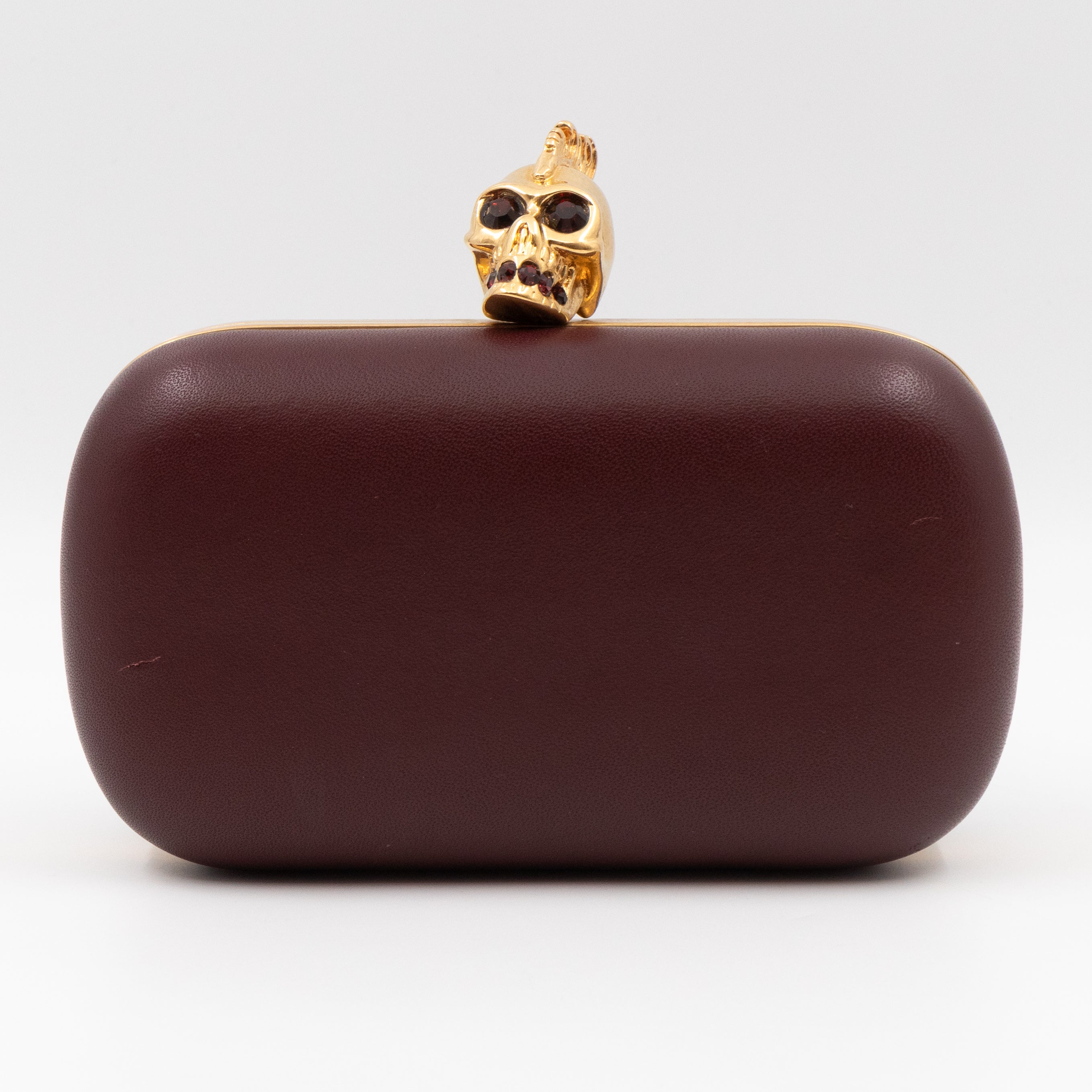 Skull Box Clutch Burgundy Leather Gold