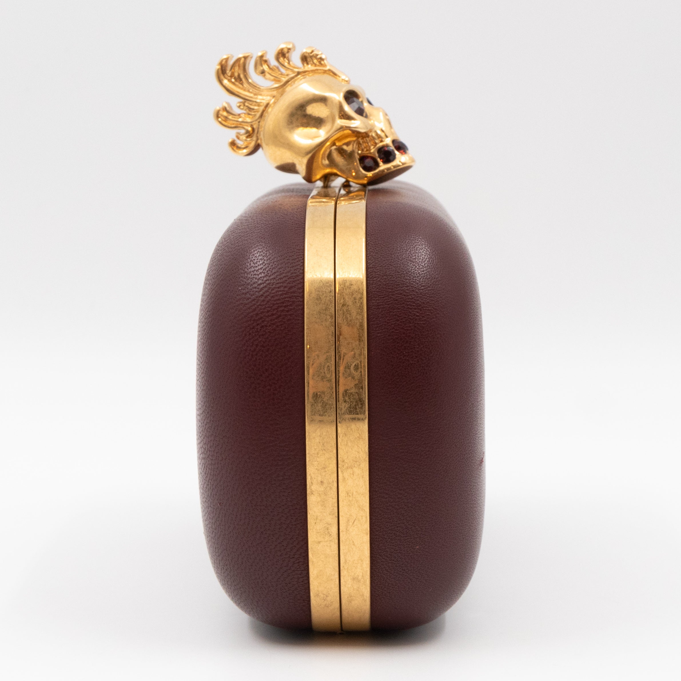 Skull Box Clutch Burgundy Leather Gold
