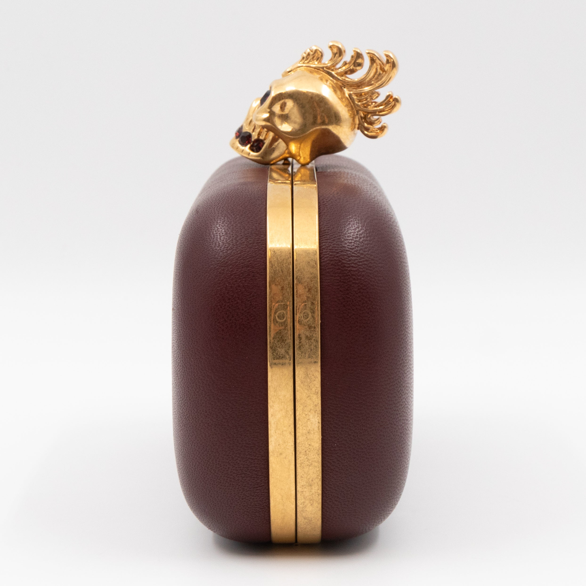 Skull Box Clutch Burgundy Leather Gold