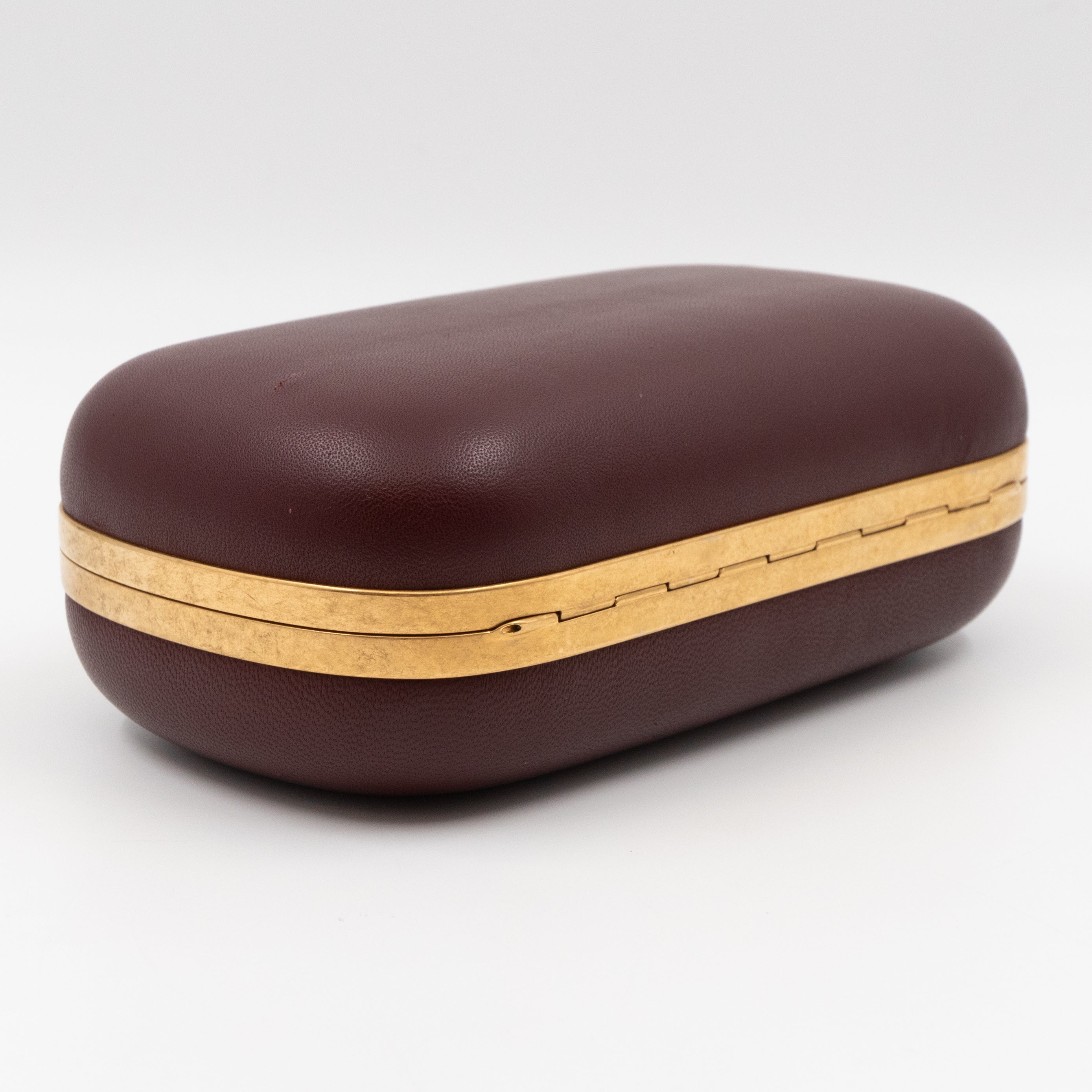 Skull Box Clutch Burgundy Leather Gold