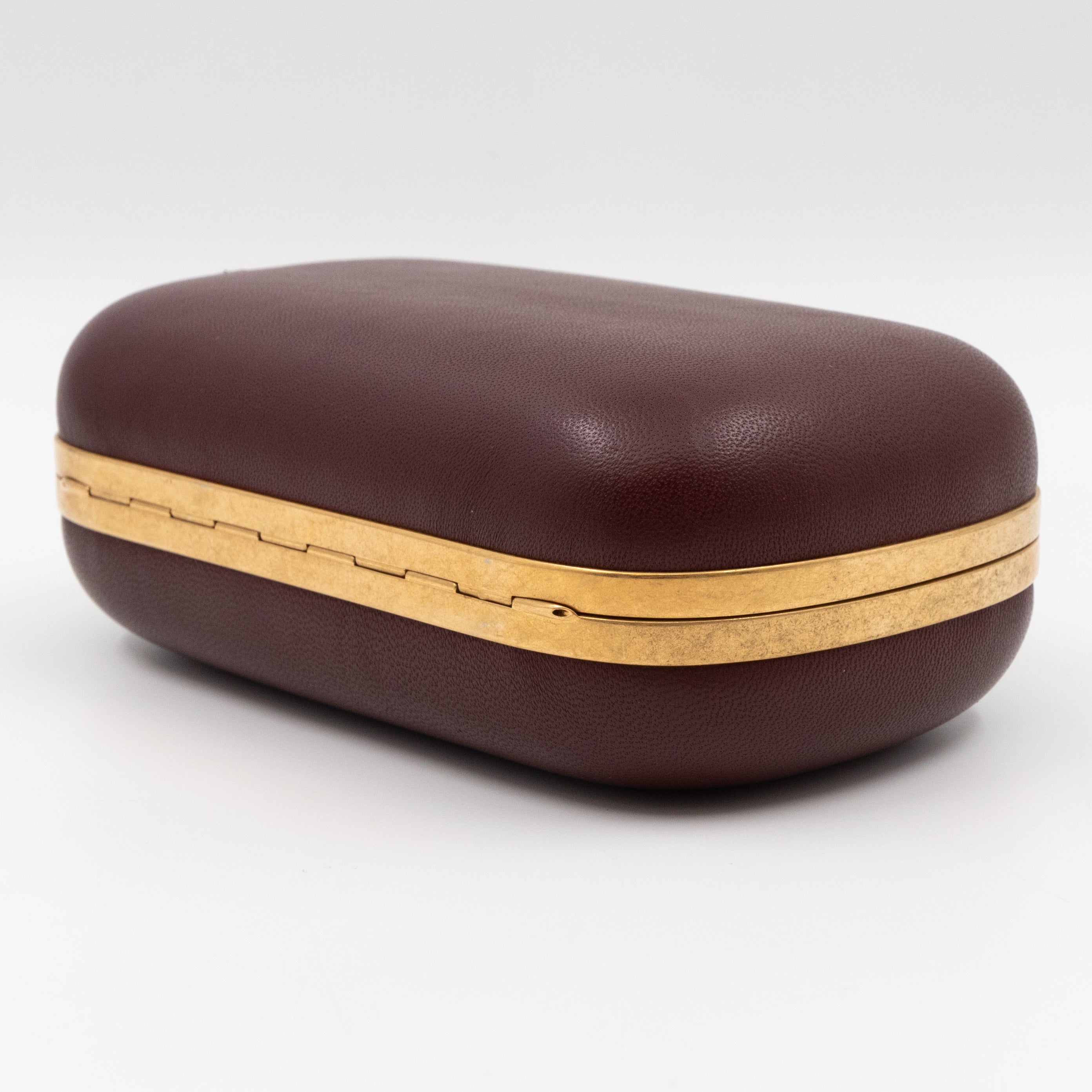 Skull Box Clutch Burgundy Leather Gold