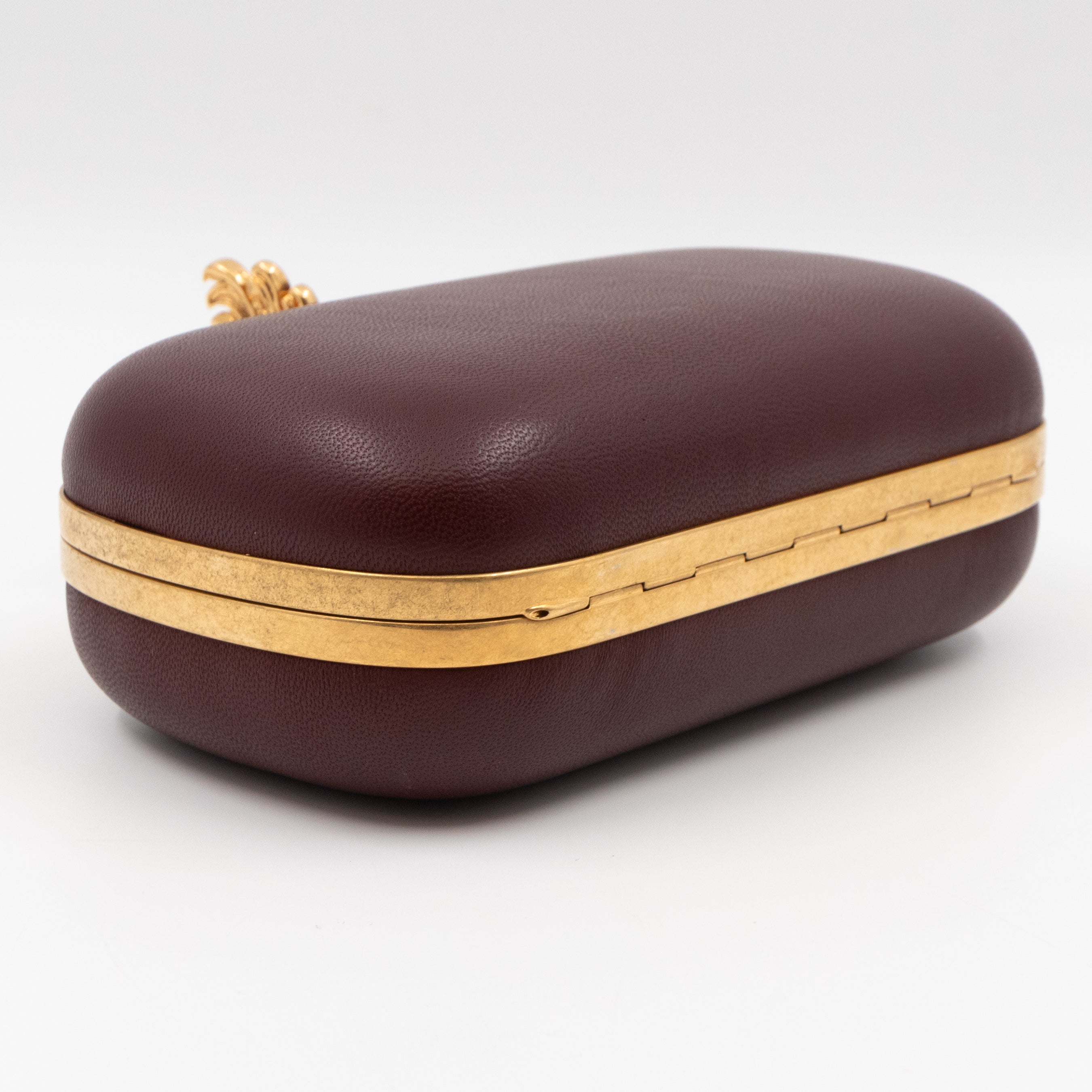 Skull Box Clutch Burgundy Leather Gold