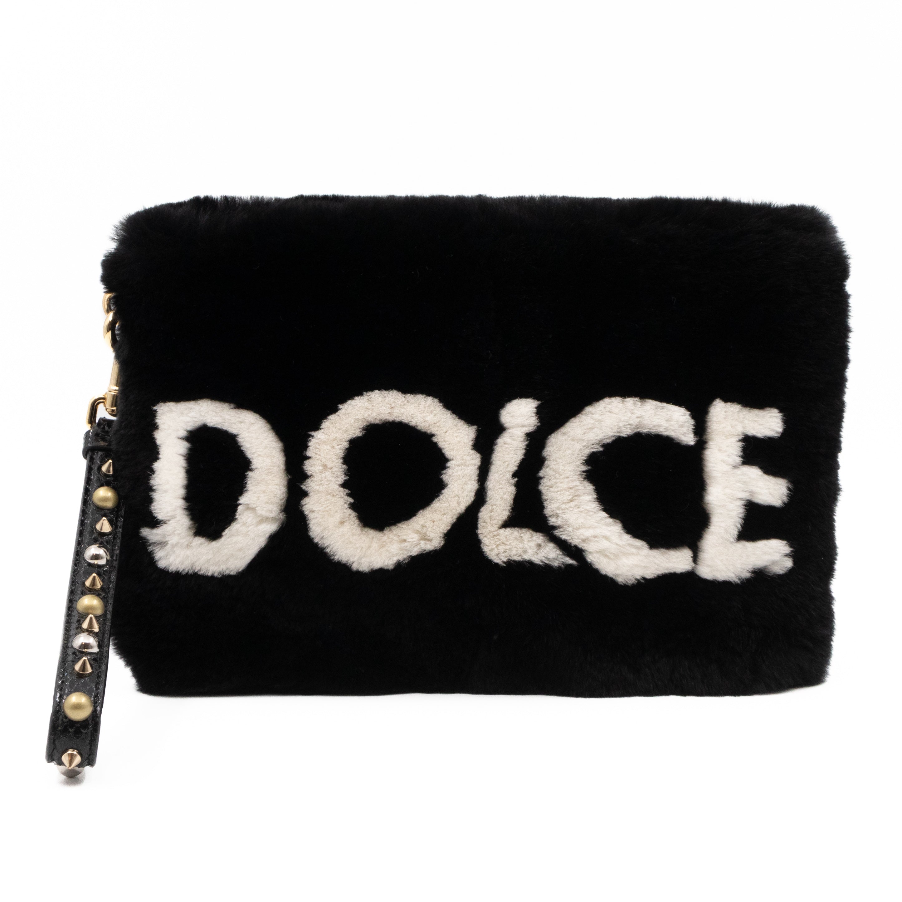 Cleo Clutch Black White Faux Fur