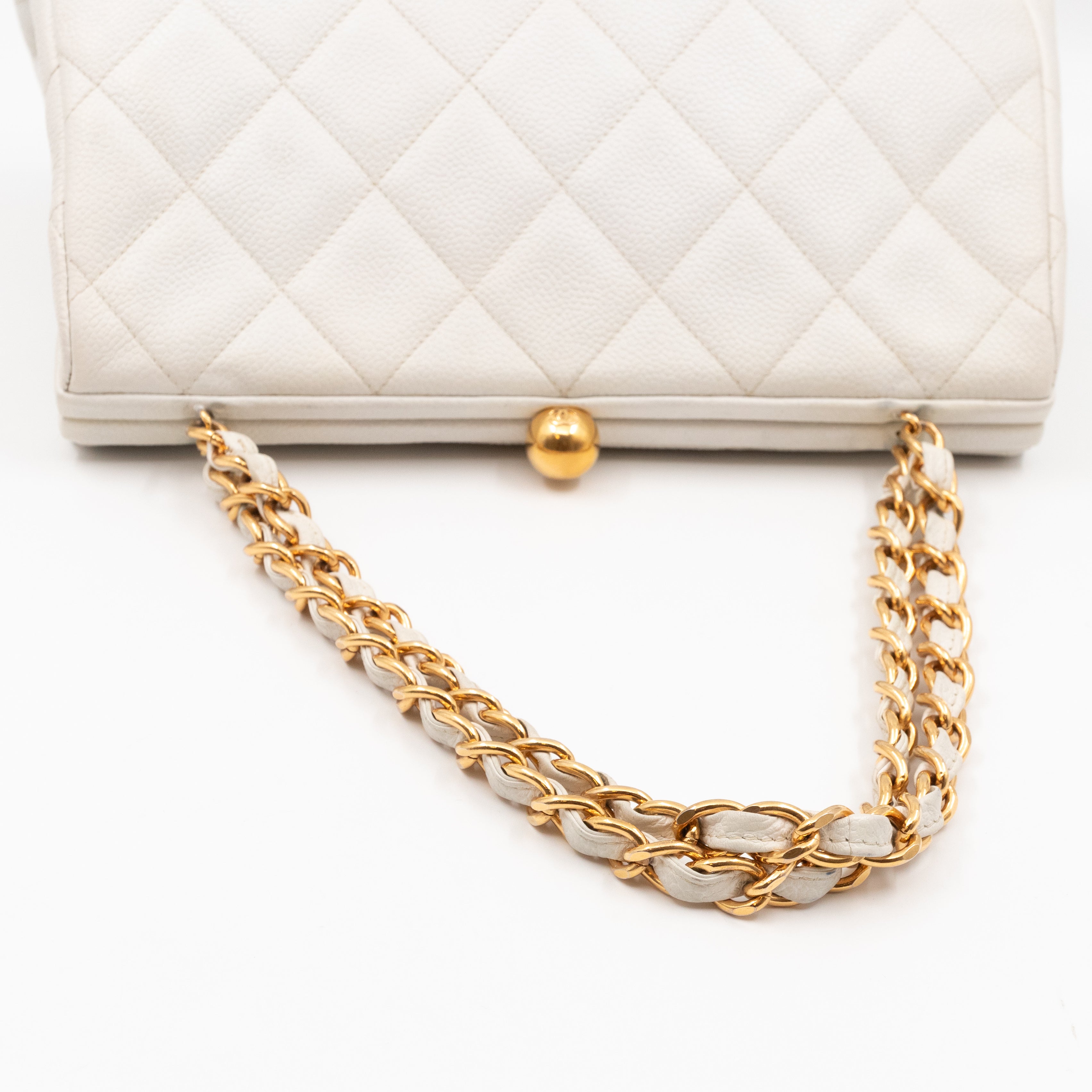 Vintage Frame Bag White Caviar Leather