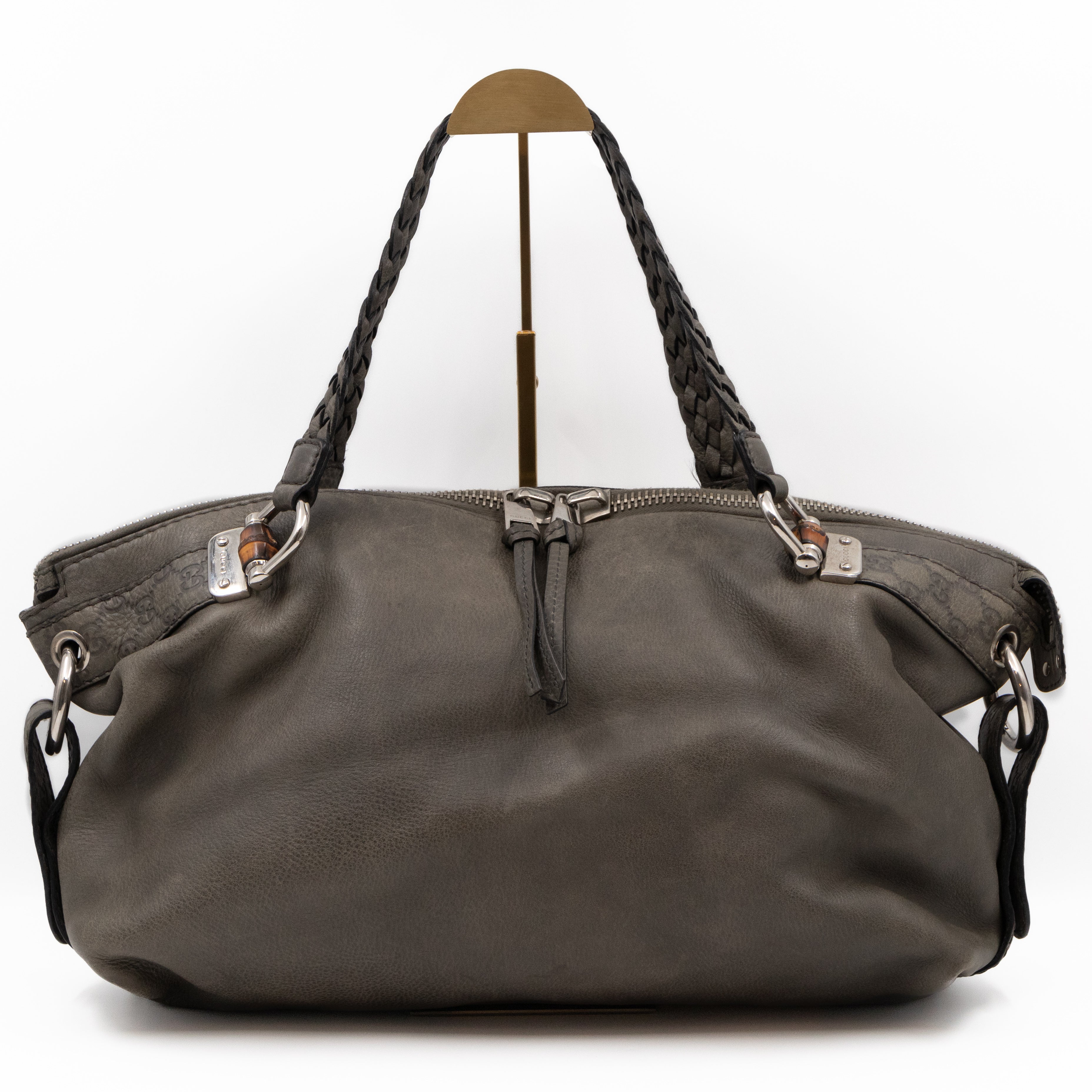 Bamboo Bar Shoulder Bag Grey Leather