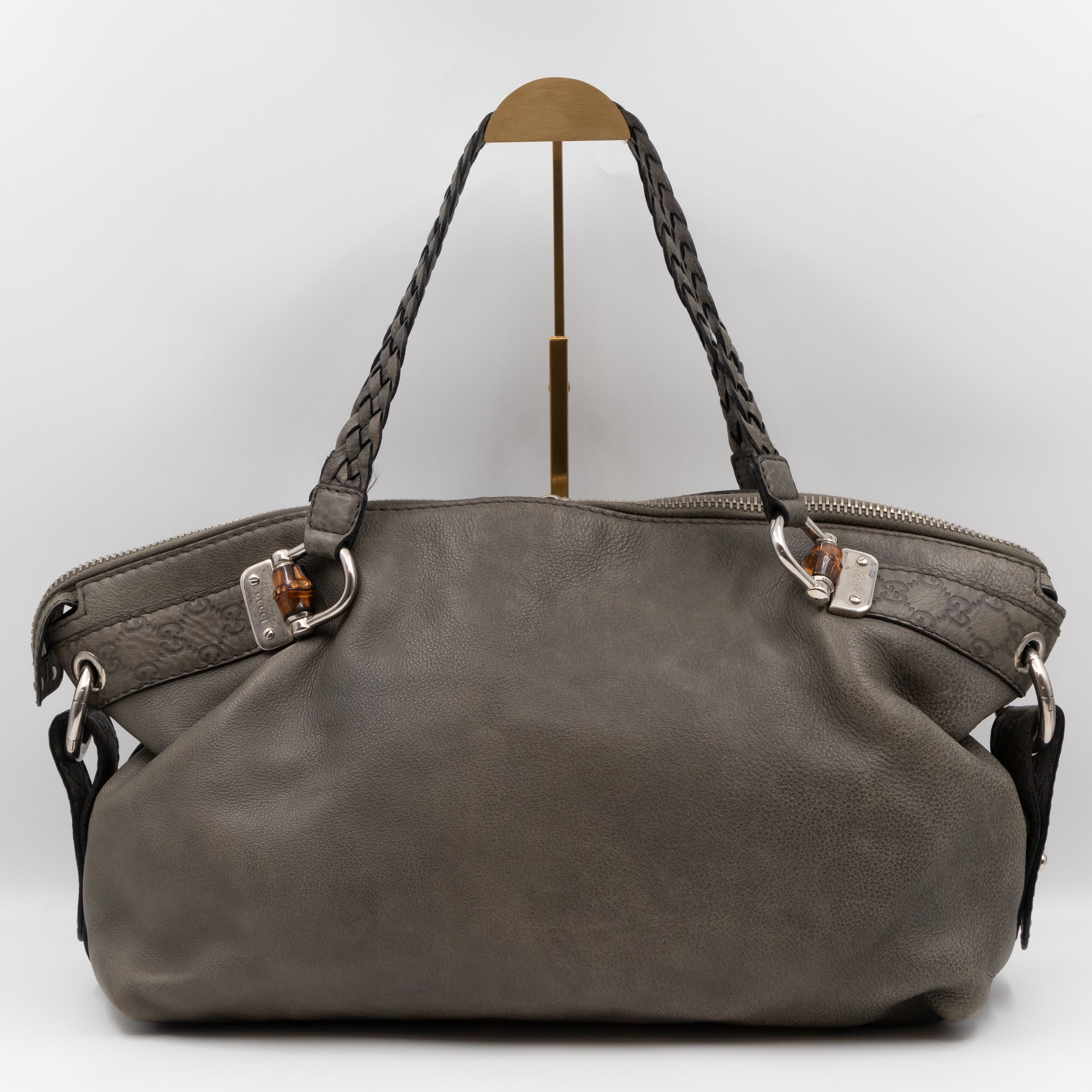 Bamboo Bar Shoulder Bag Grey Leather