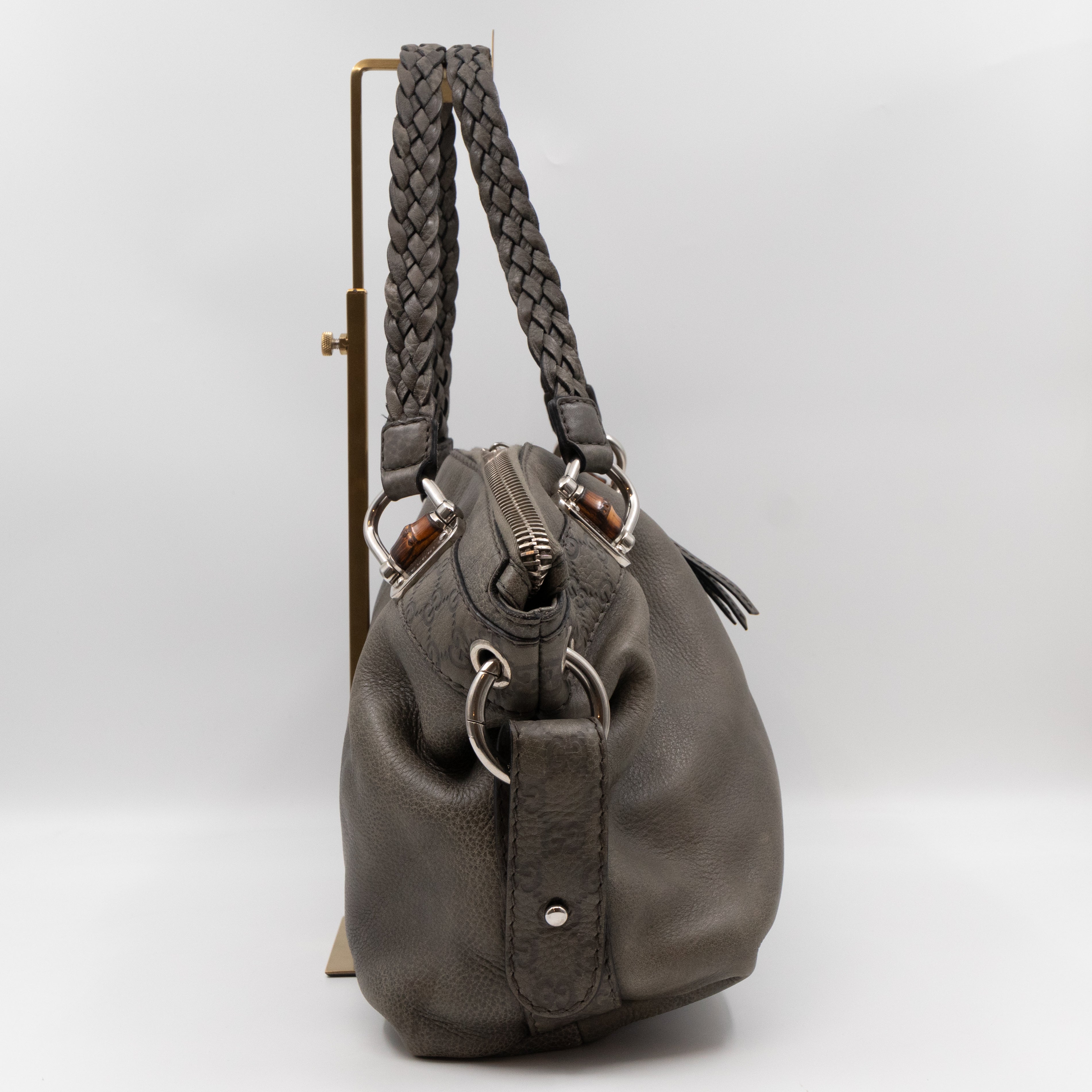 Bamboo Bar Shoulder Bag Grey Leather