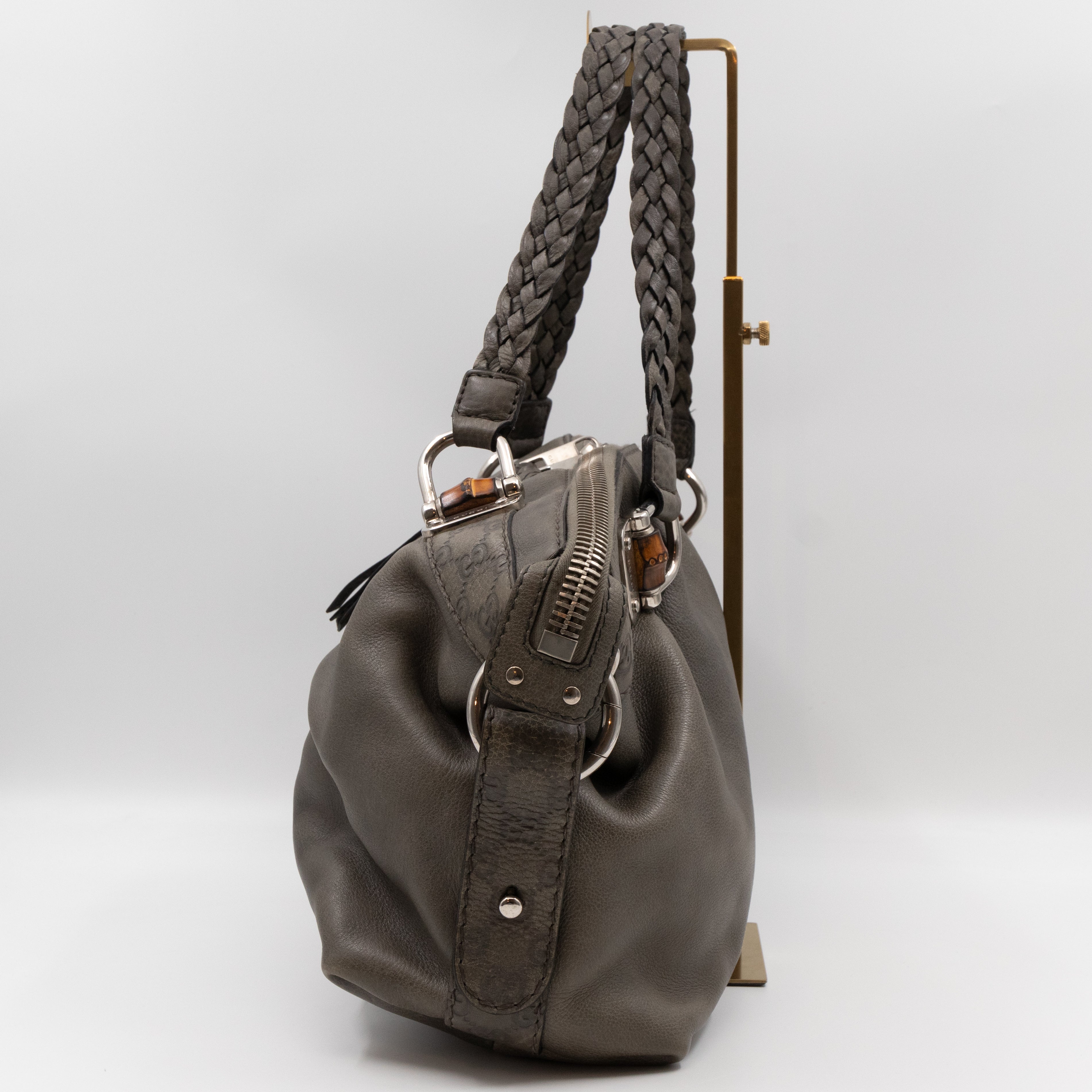 Bamboo Bar Shoulder Bag Grey Leather