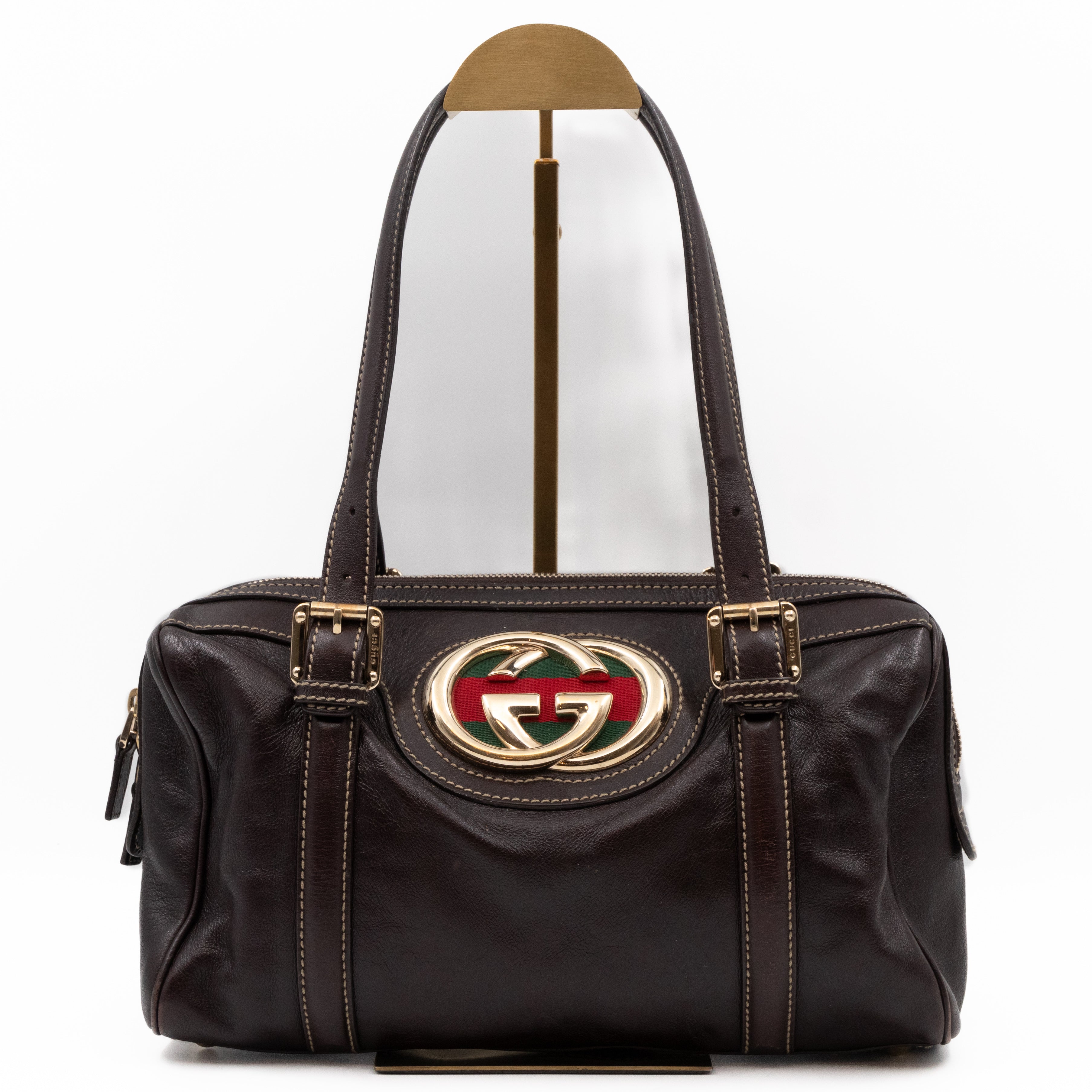 Britt Web Boston Bag Brown Leather
