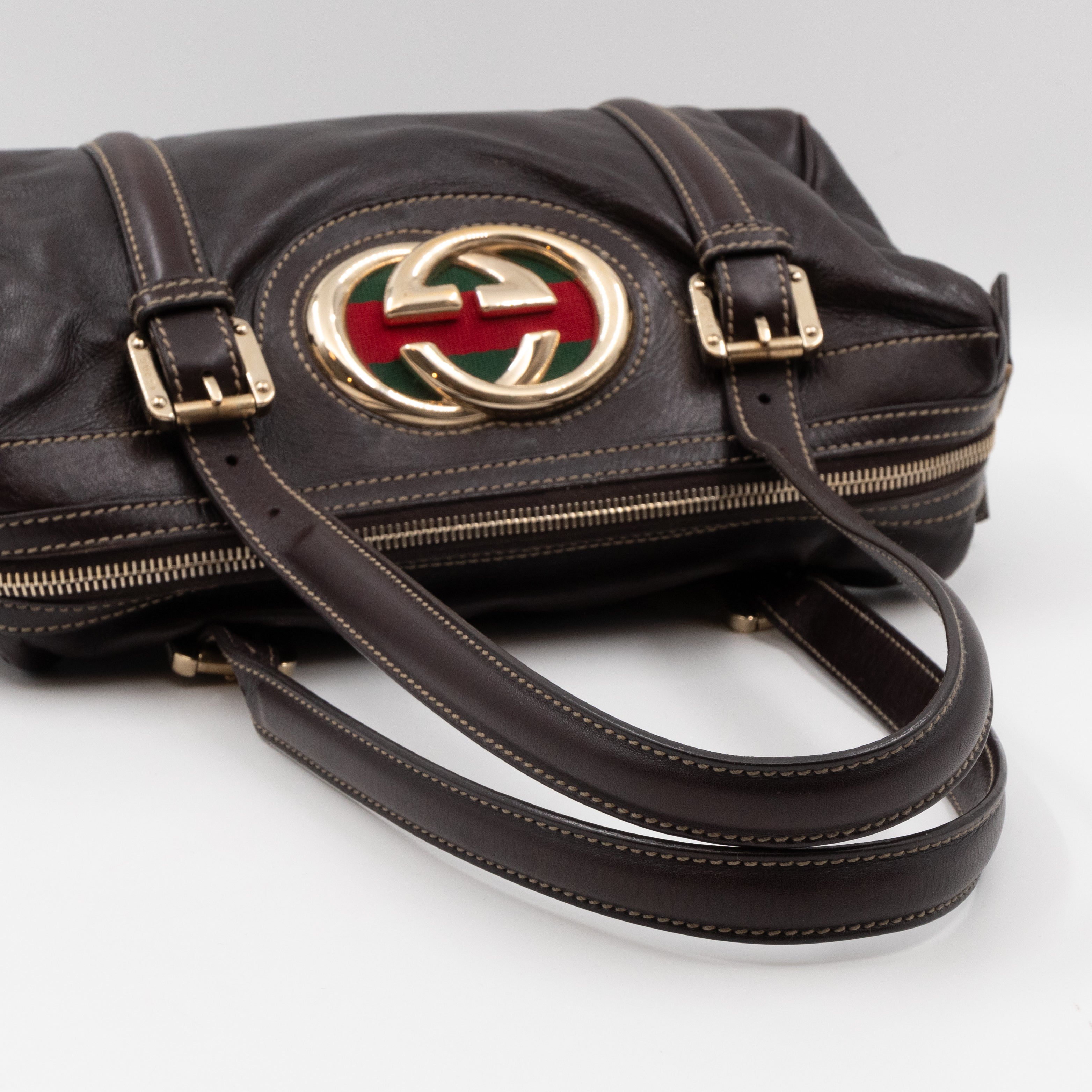 Britt Web Boston Bag Brown Leather