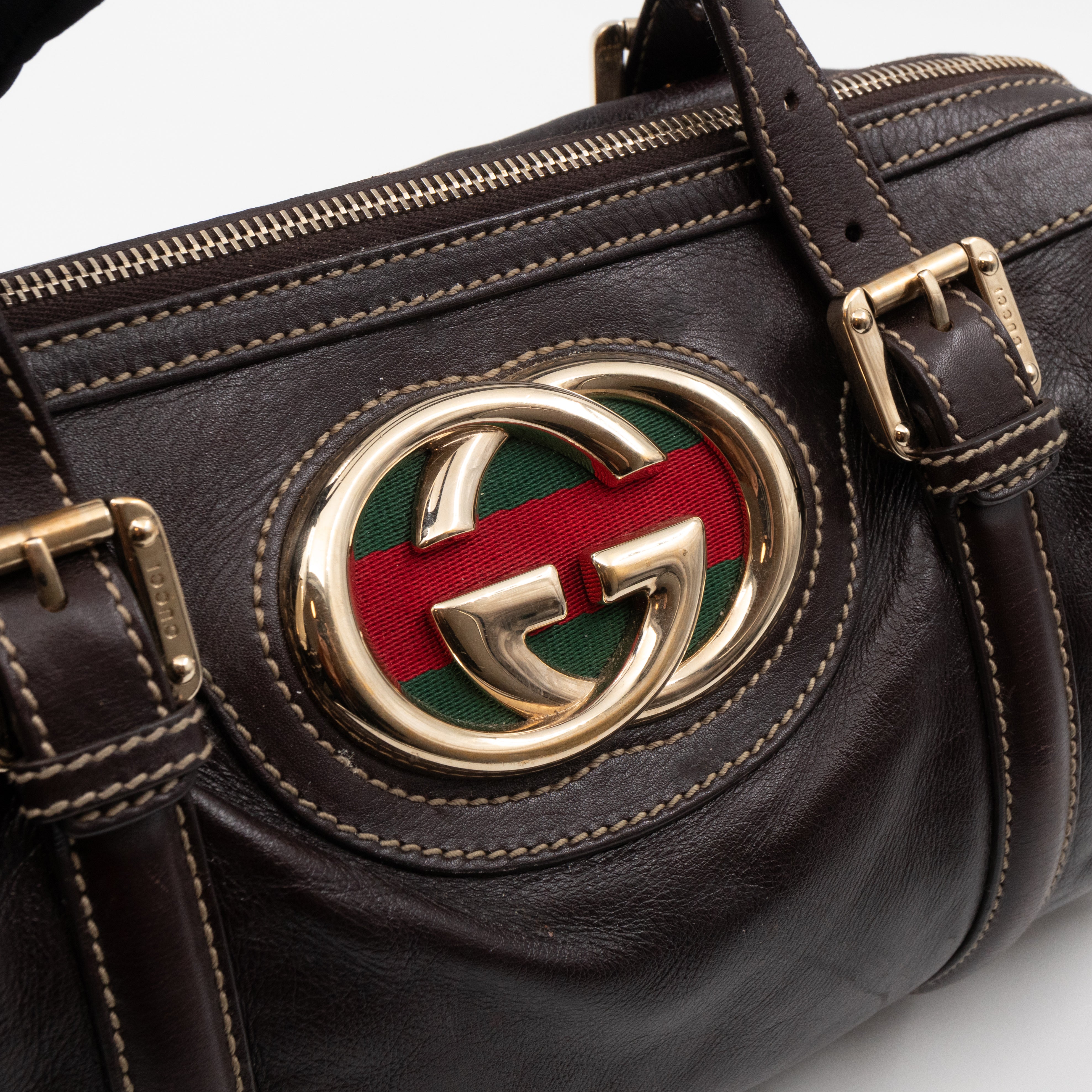 Britt Web Boston Bag Brown Leather