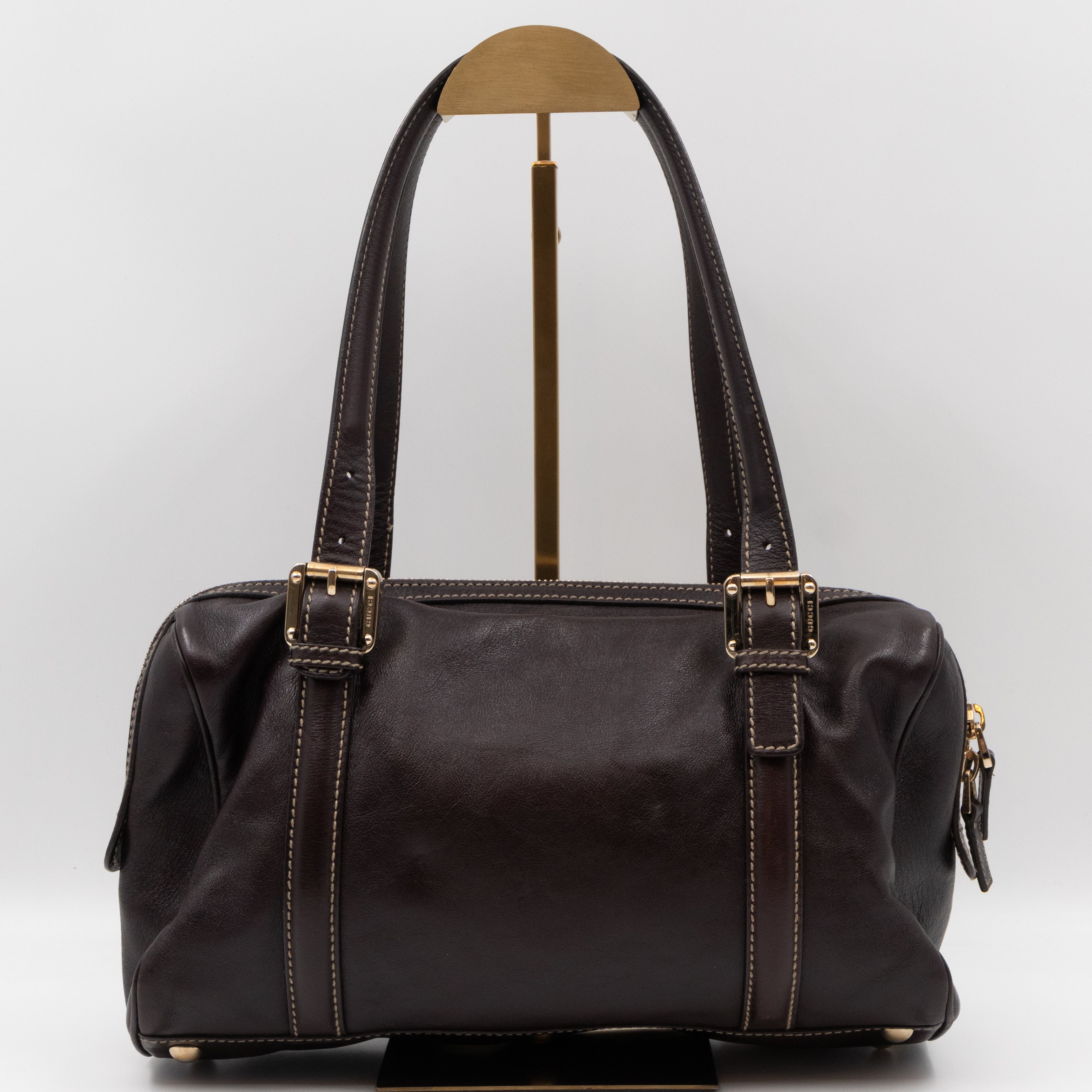 Britt Web Boston Bag Brown Leather