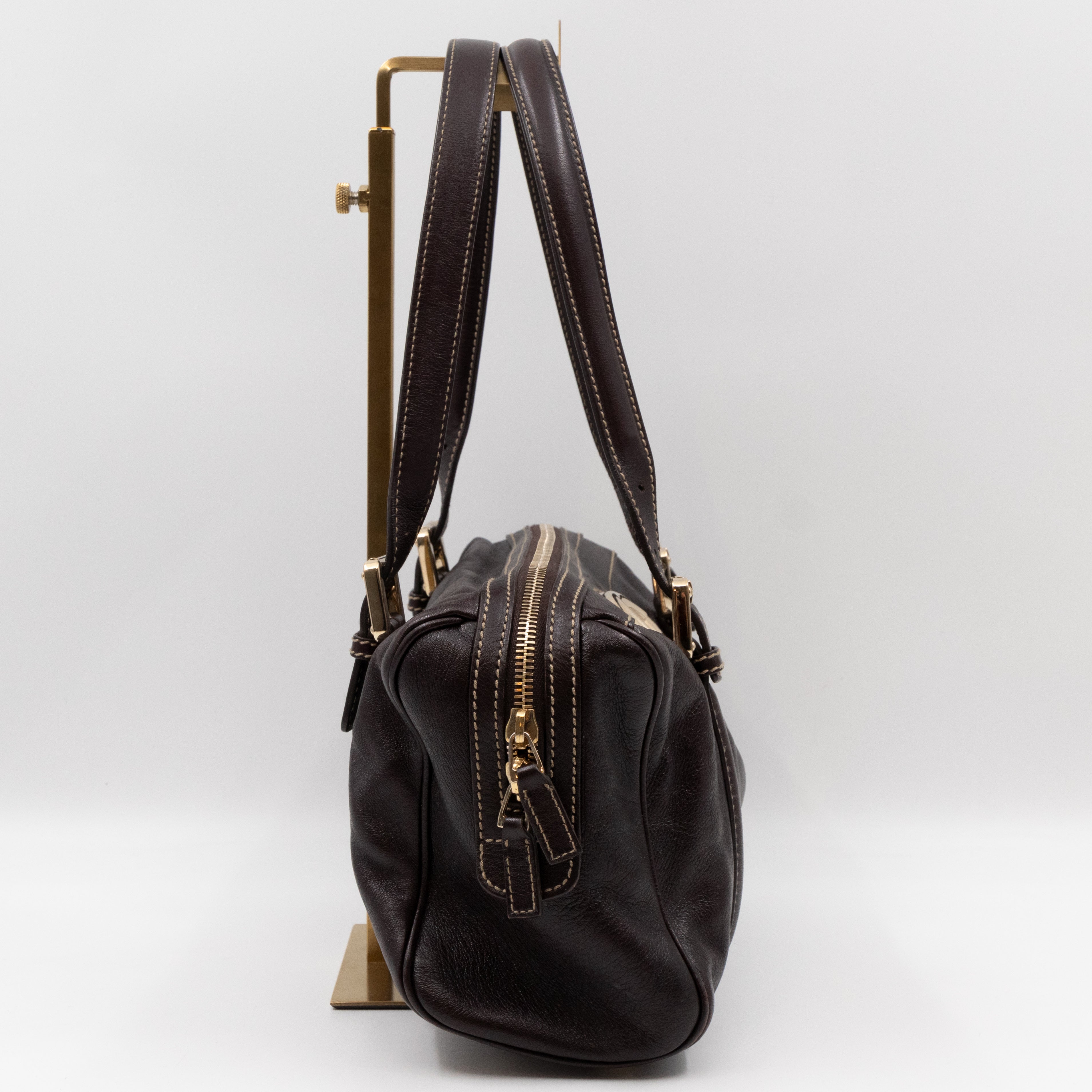 Britt Web Boston Bag Brown Leather