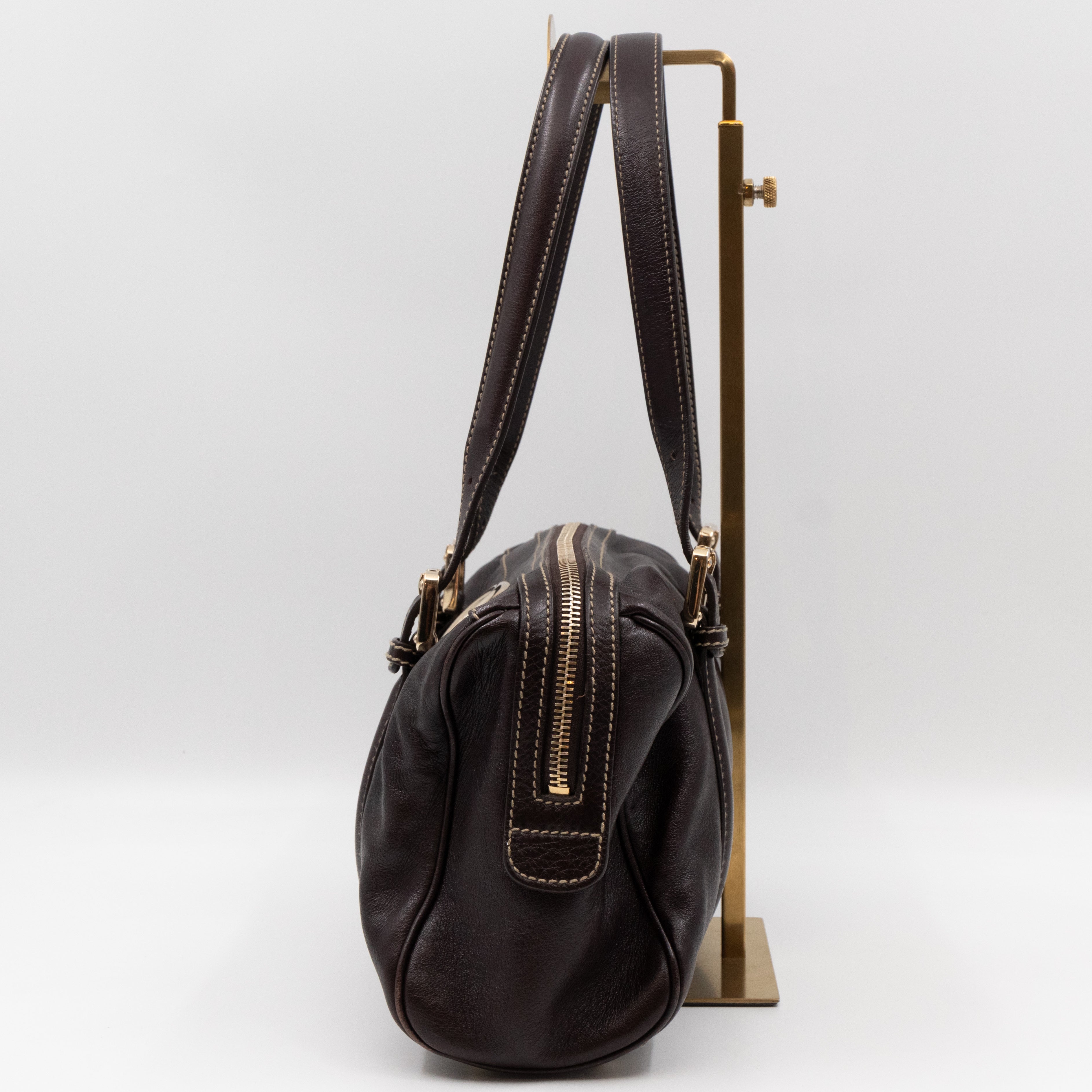 Britt Web Boston Bag Brown Leather