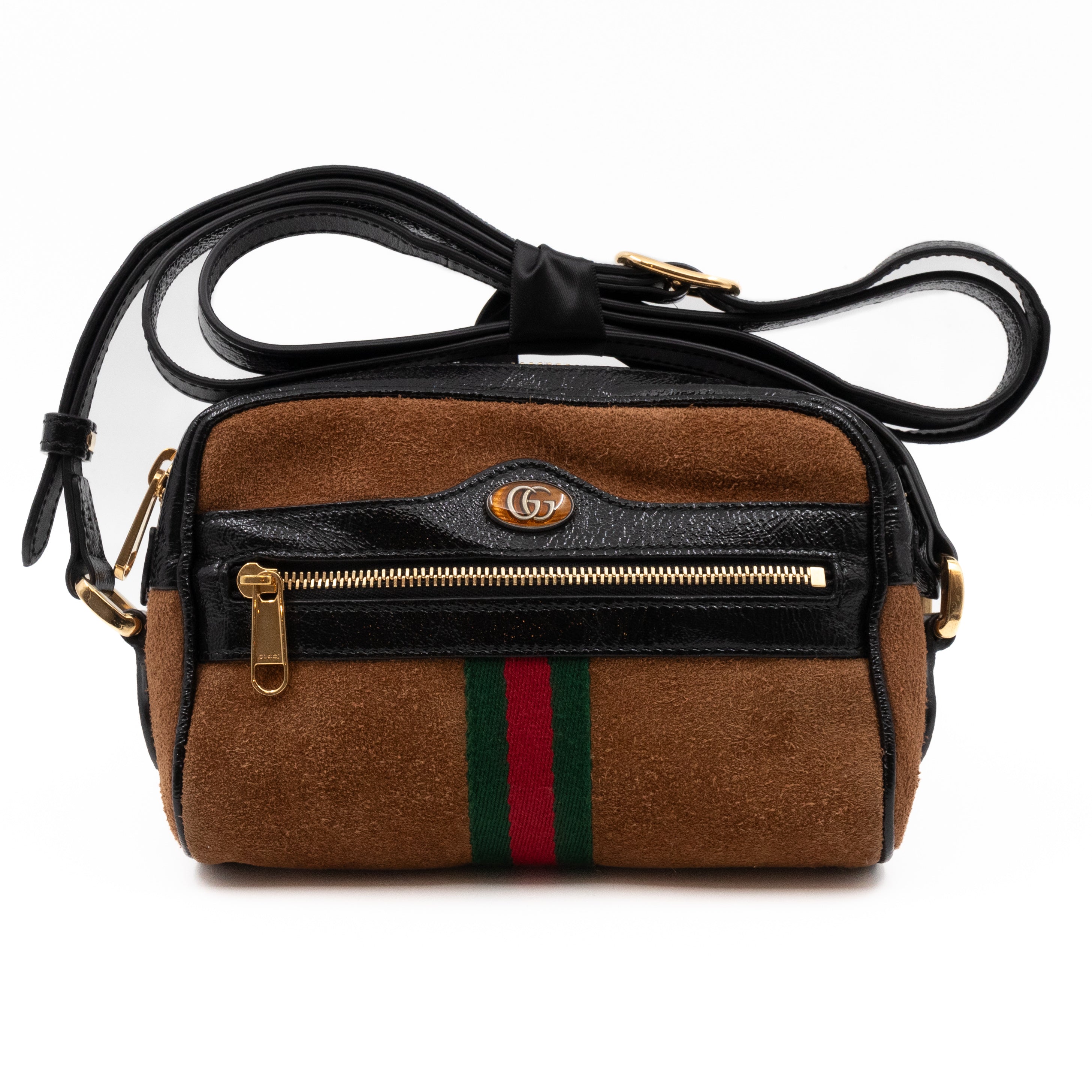 Mini Ophidia Web Crossbody Brown Suede Black Leather