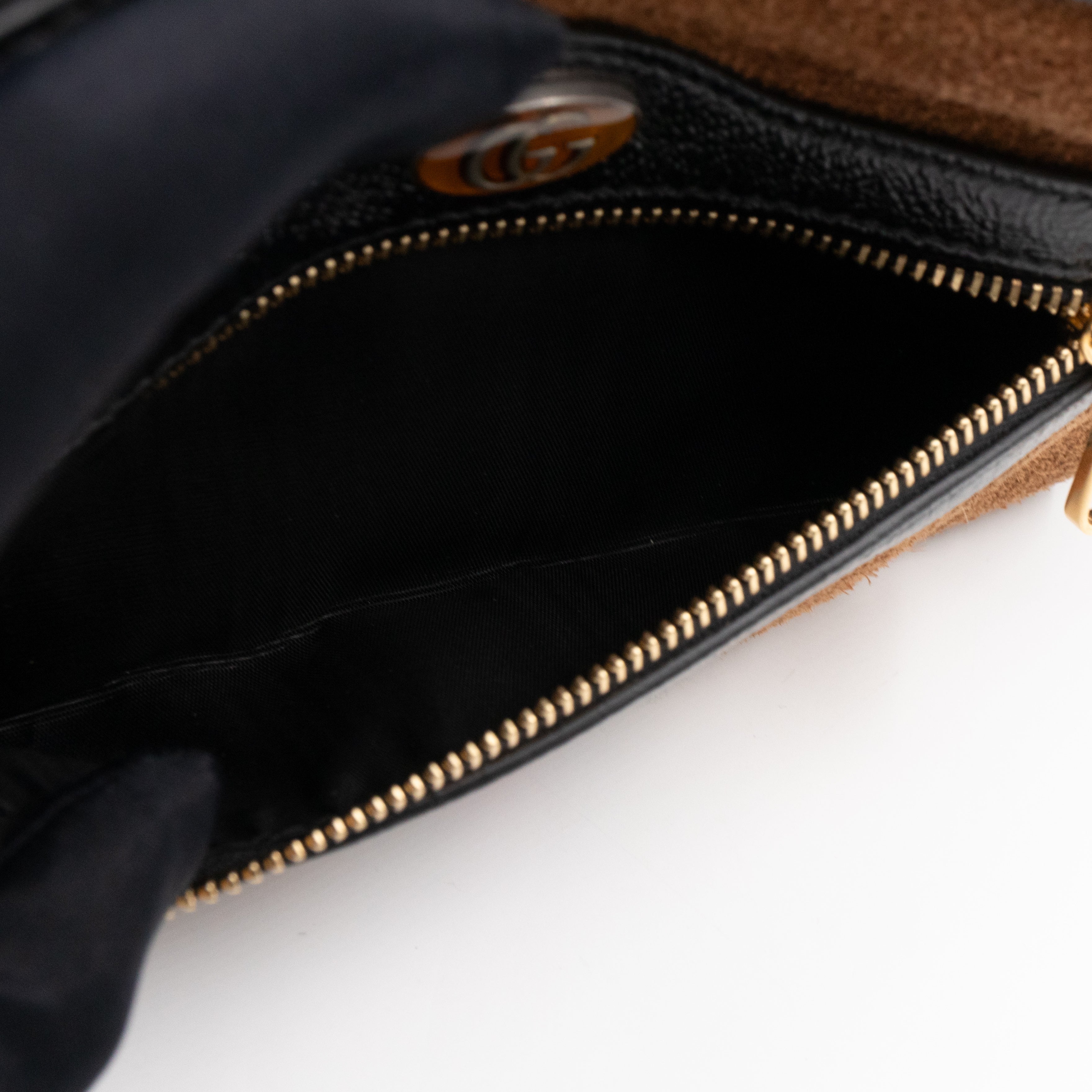 Mini Ophidia Web Crossbody Brown Suede Black Leather