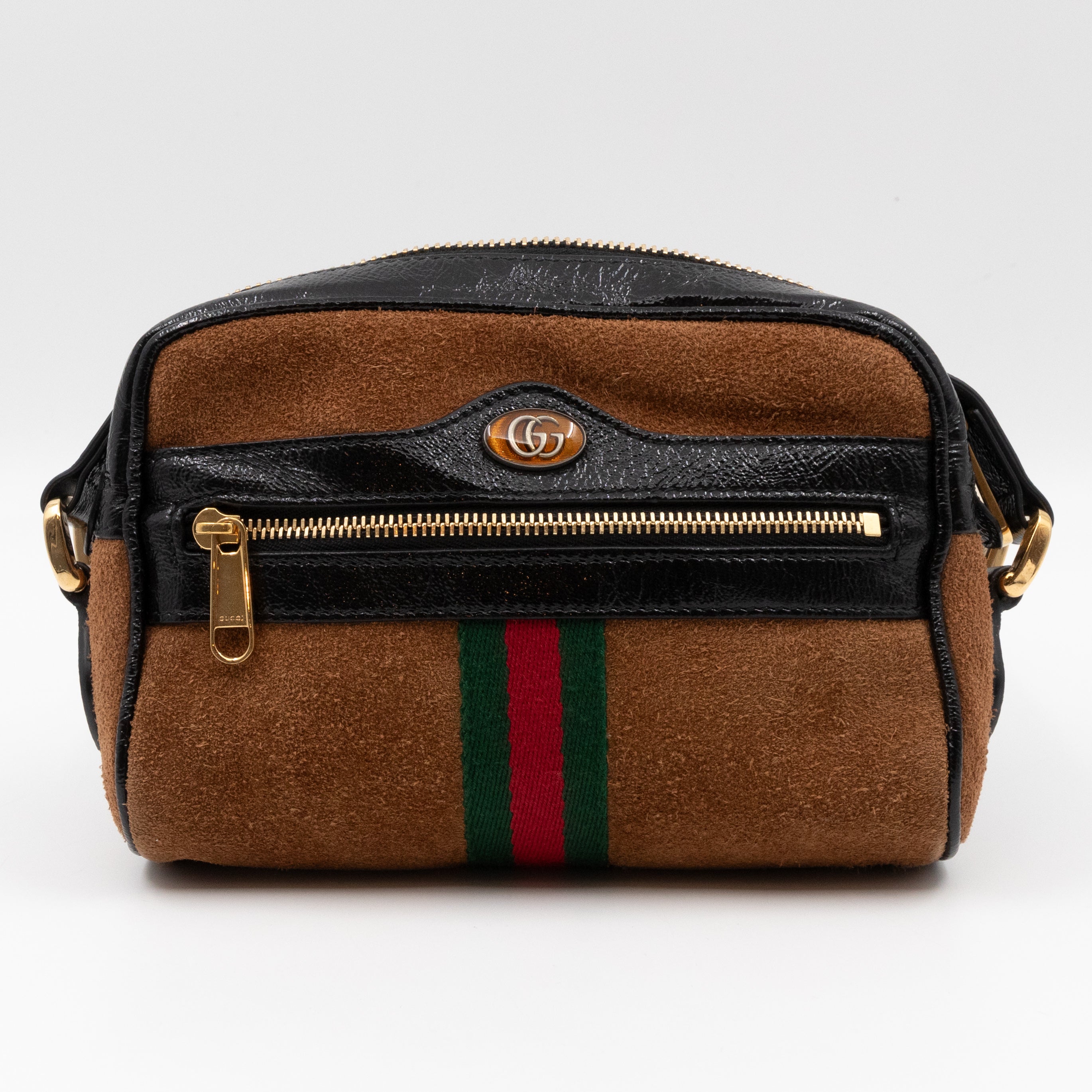 Mini Ophidia Web Crossbody Brown Suede Black Leather