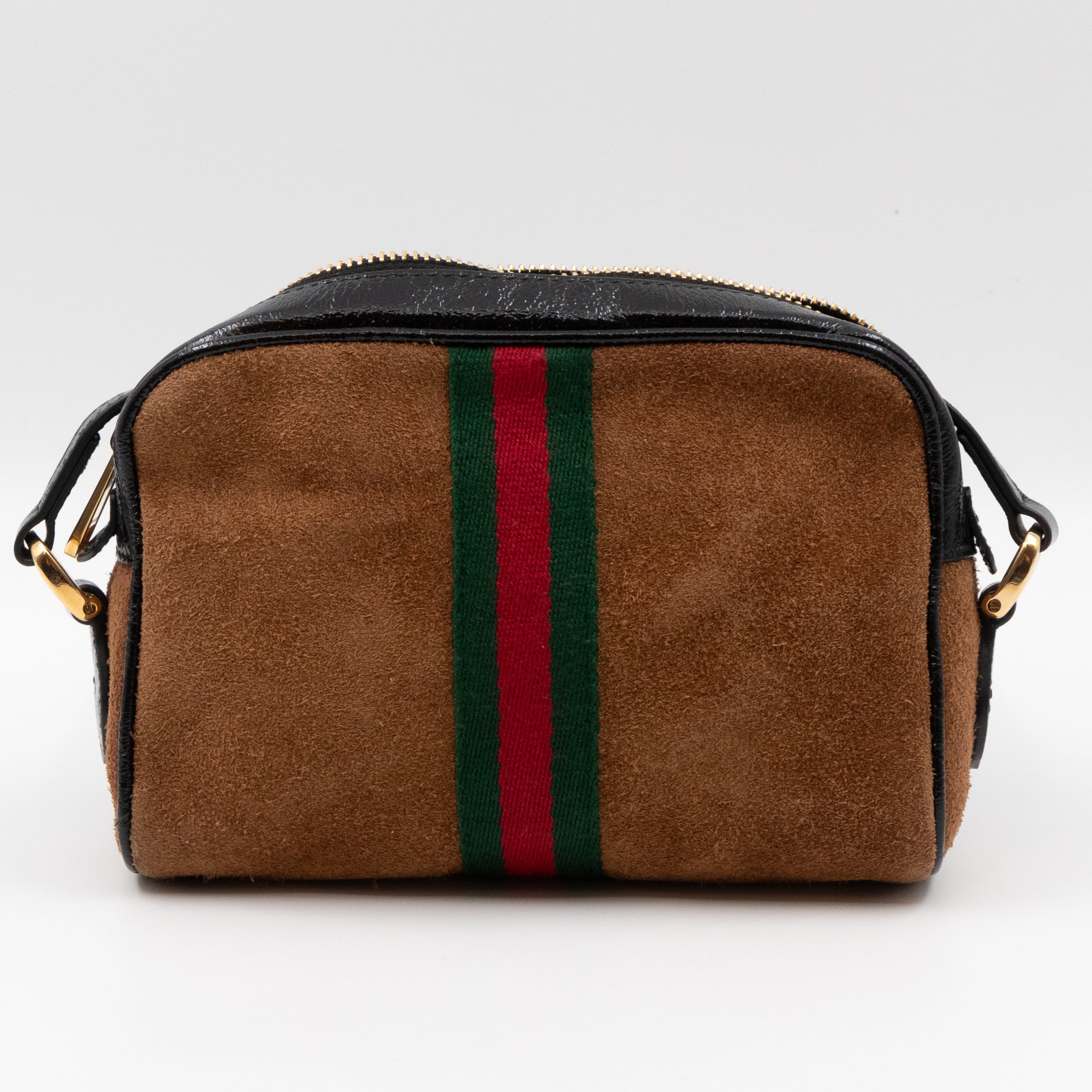 Mini Ophidia Web Crossbody Brown Suede Black Leather