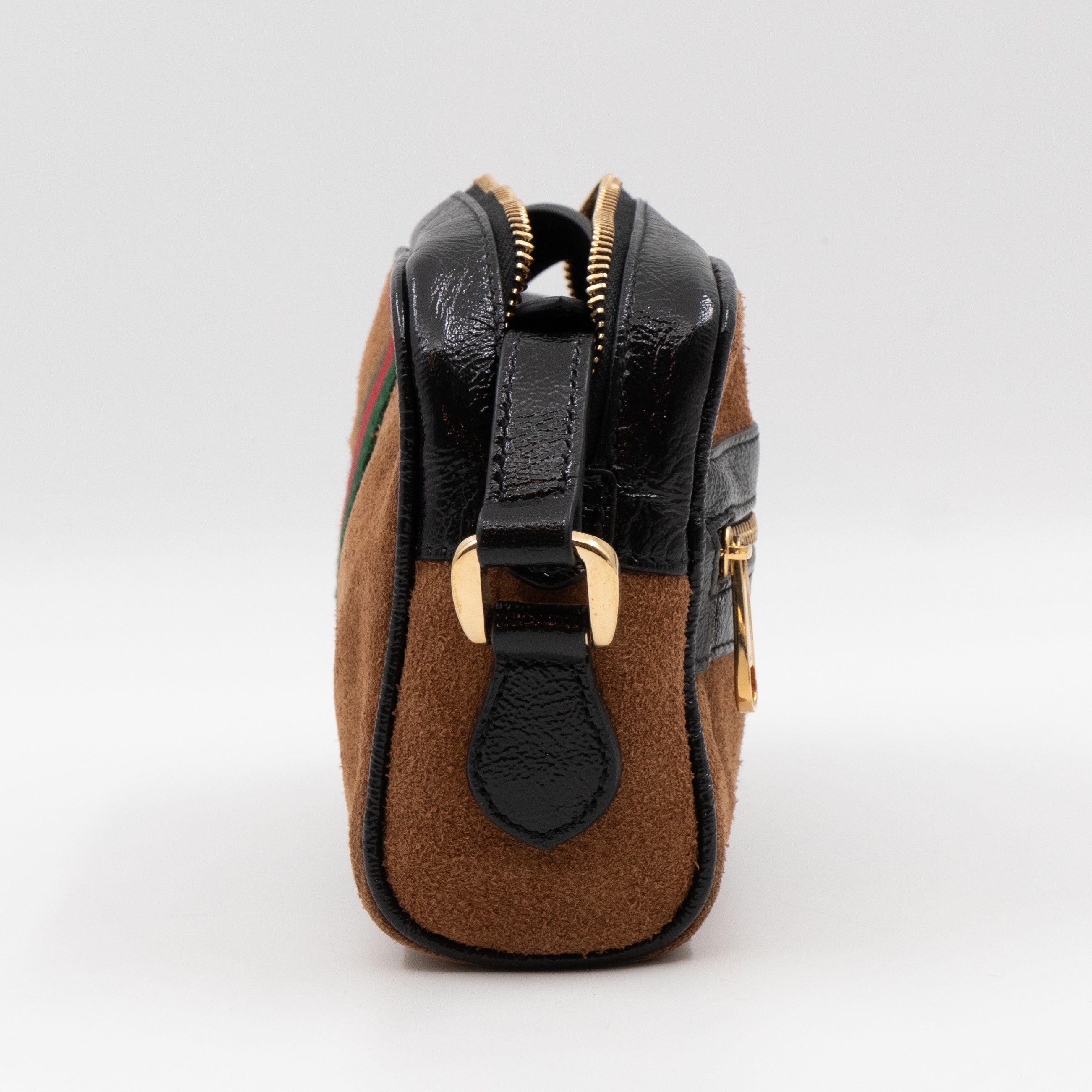 Mini Ophidia Web Crossbody Brown Suede Black Leather