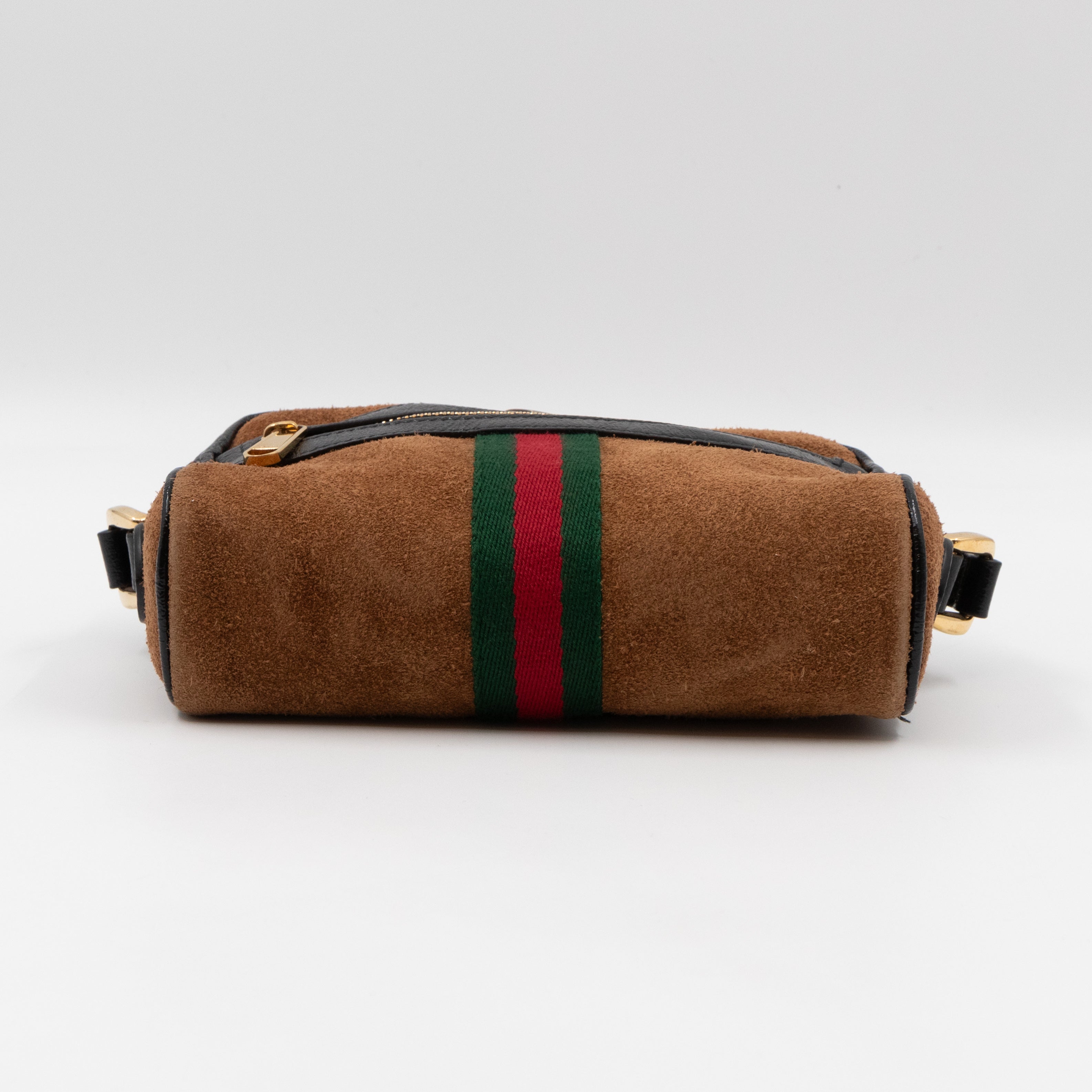 Mini Ophidia Web Crossbody Brown Suede Black Leather