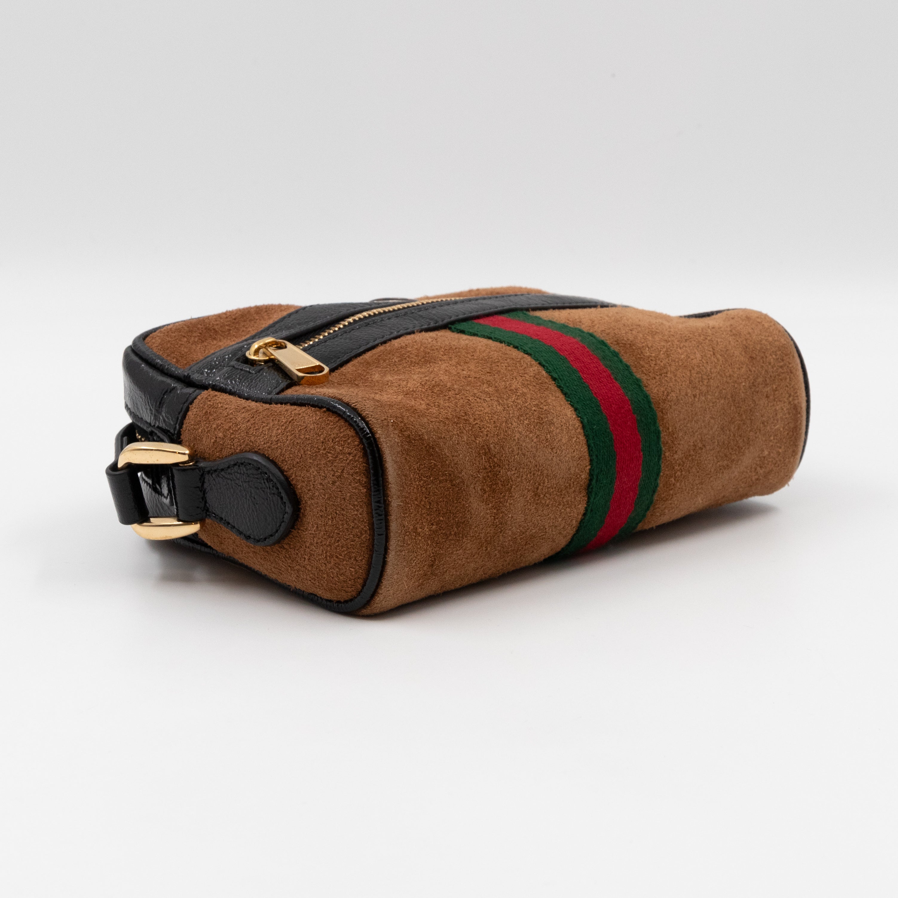 Mini Ophidia Web Crossbody Brown Suede Black Leather