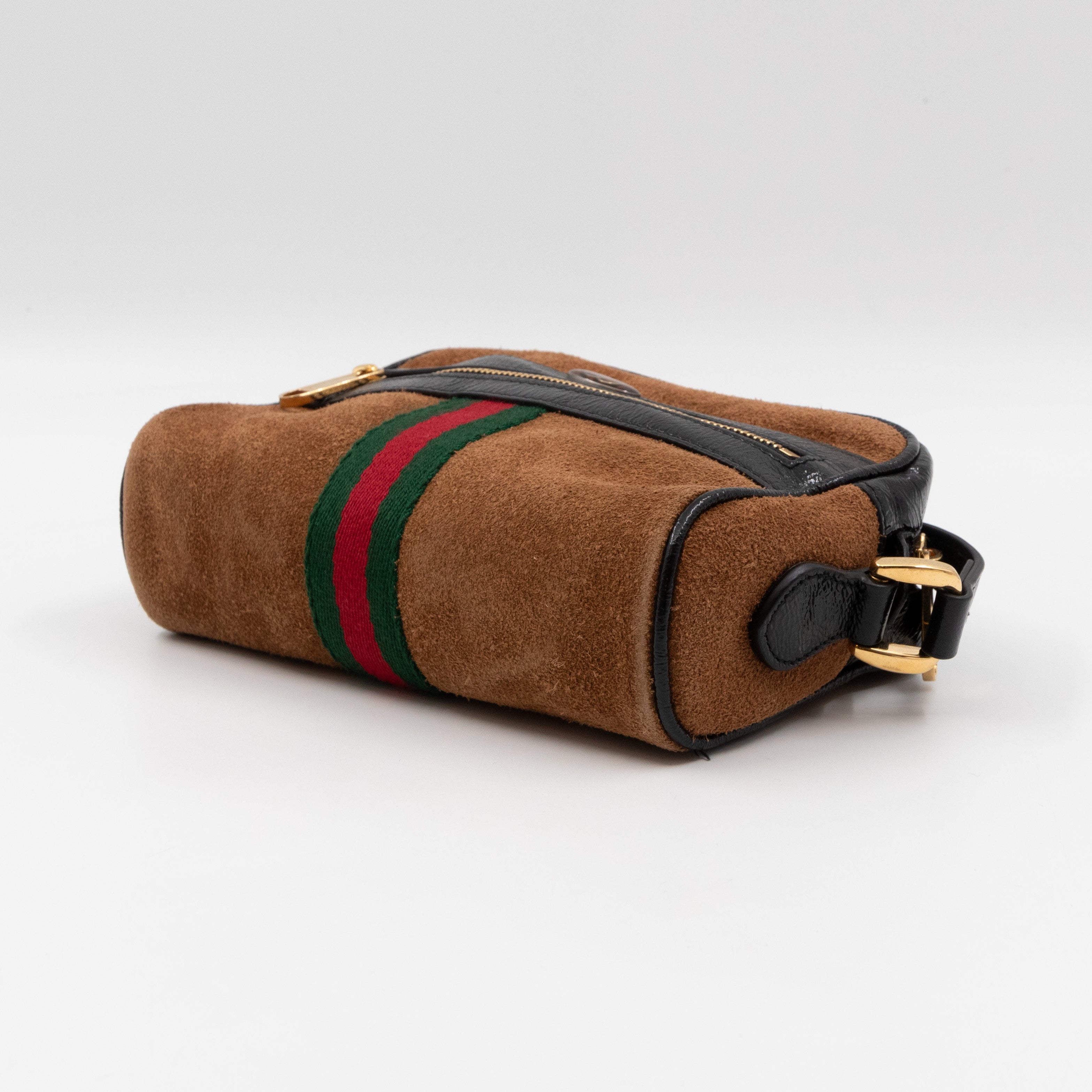 Mini Ophidia Web Crossbody Brown Suede Black Leather