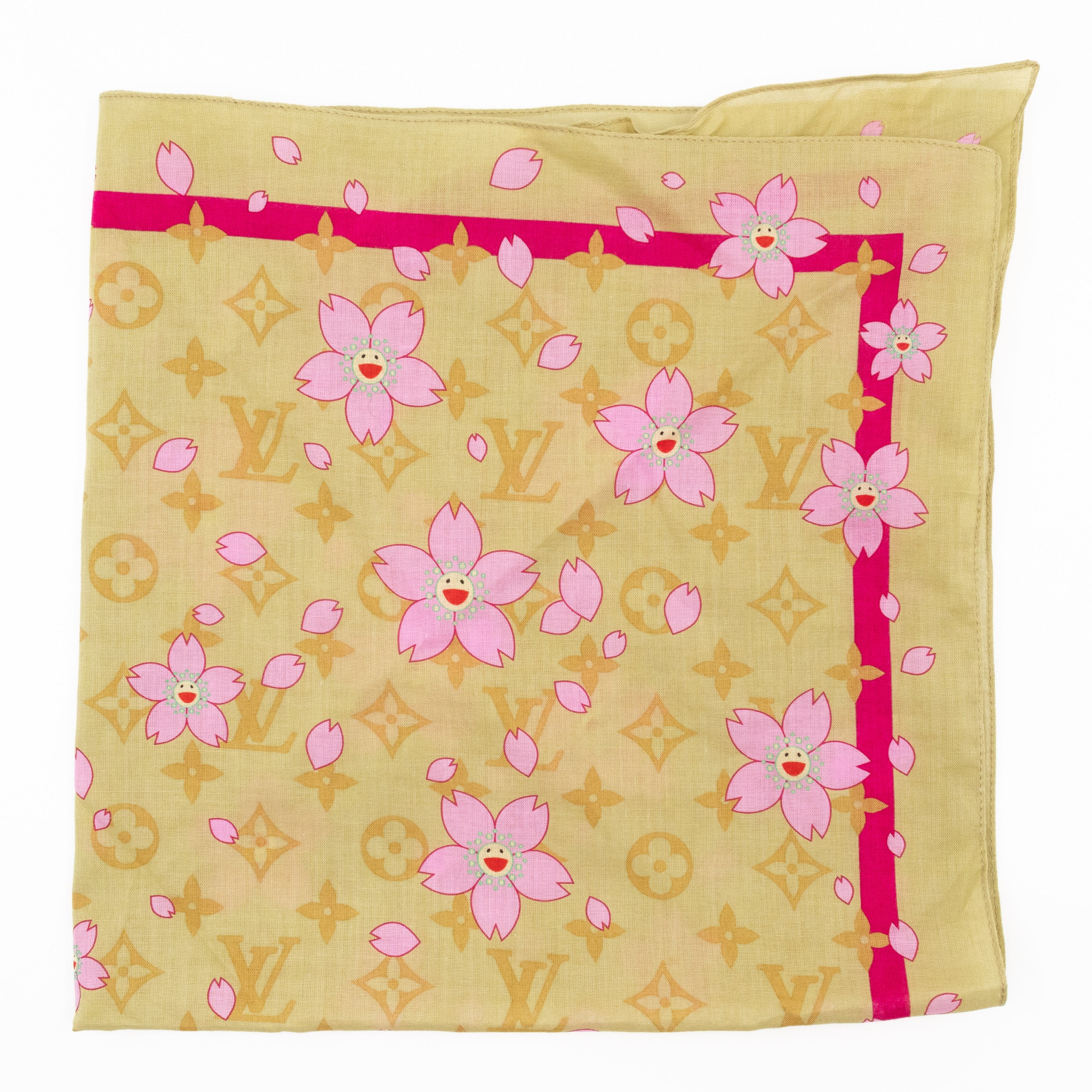 Cherry Blossom Cotton Monogram Green Scarf