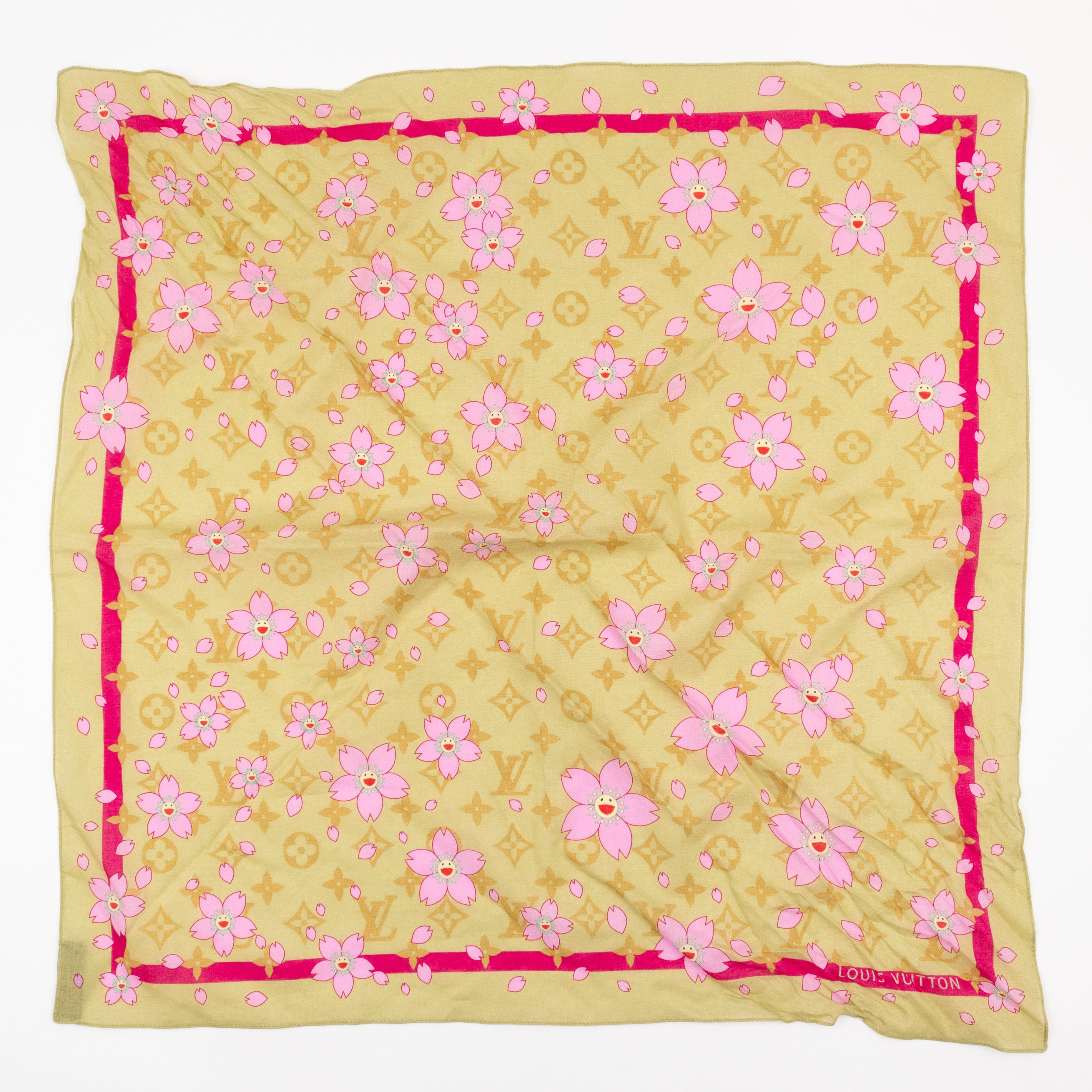 Cherry Blossom Cotton Monogram Green Scarf