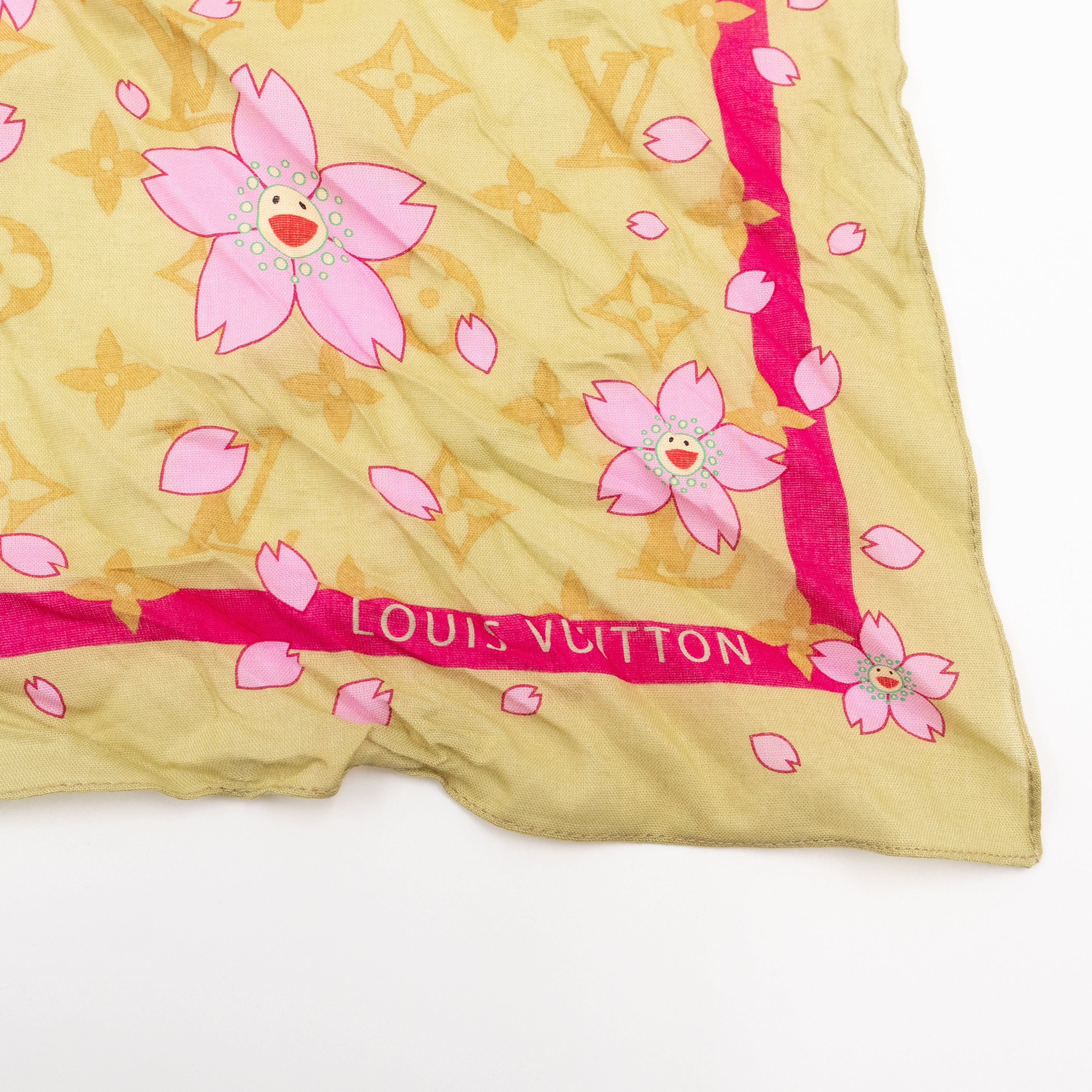 Cherry Blossom Cotton Monogram Green Scarf