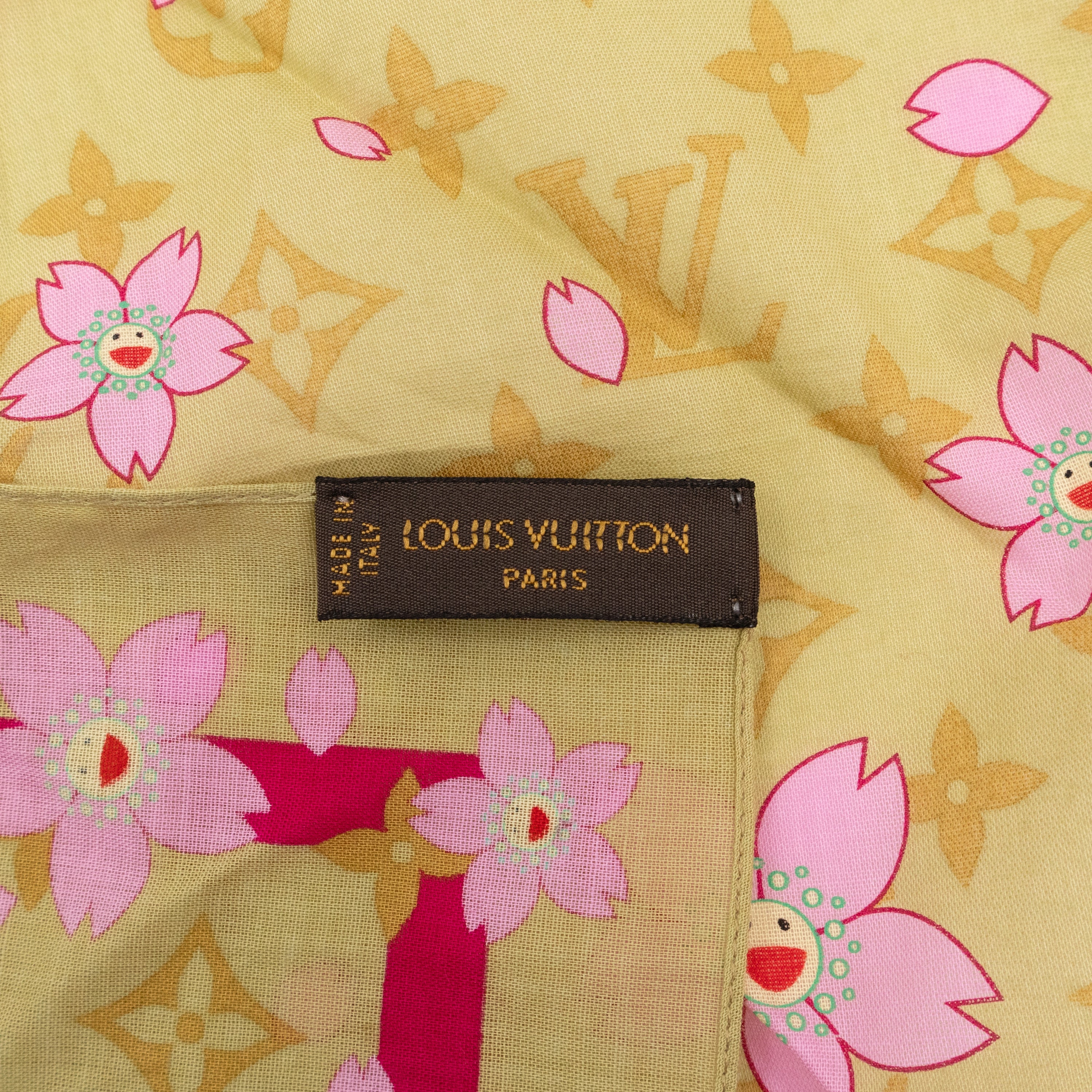 Cherry Blossom Cotton Monogram Green Scarf