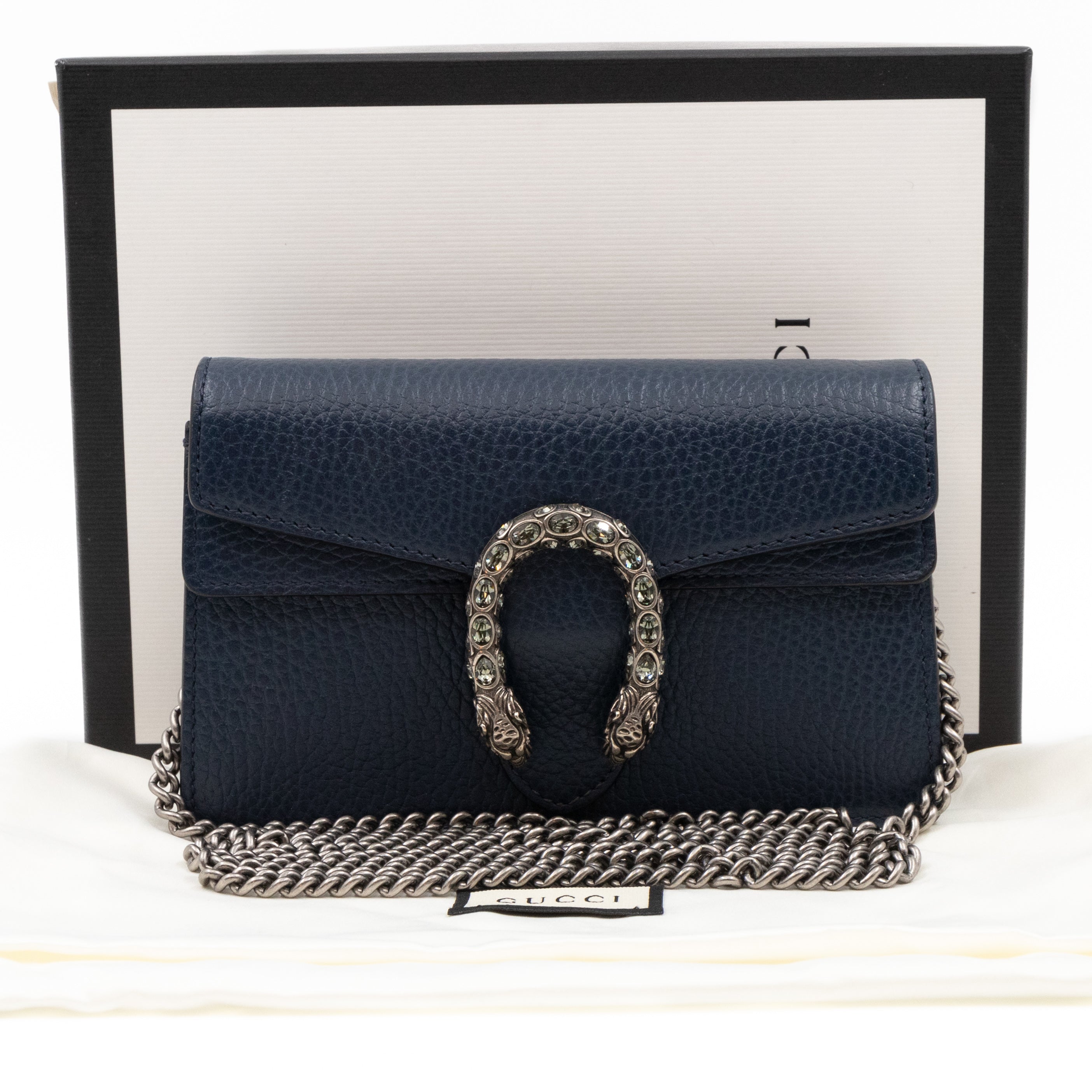 Dionysus Super Mini Dark Blue Leather