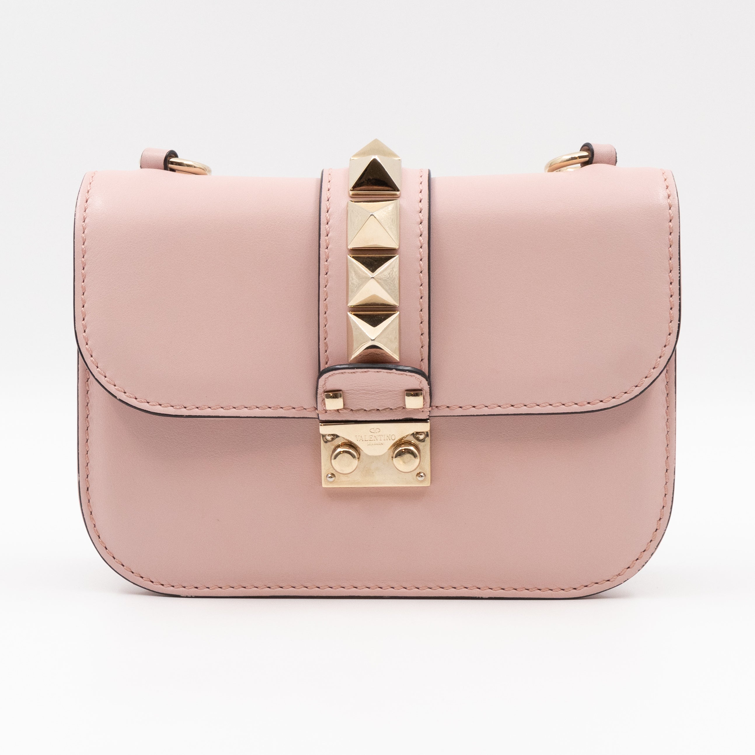 Small Glam Lock Rockstud Flap Bag Light Pink